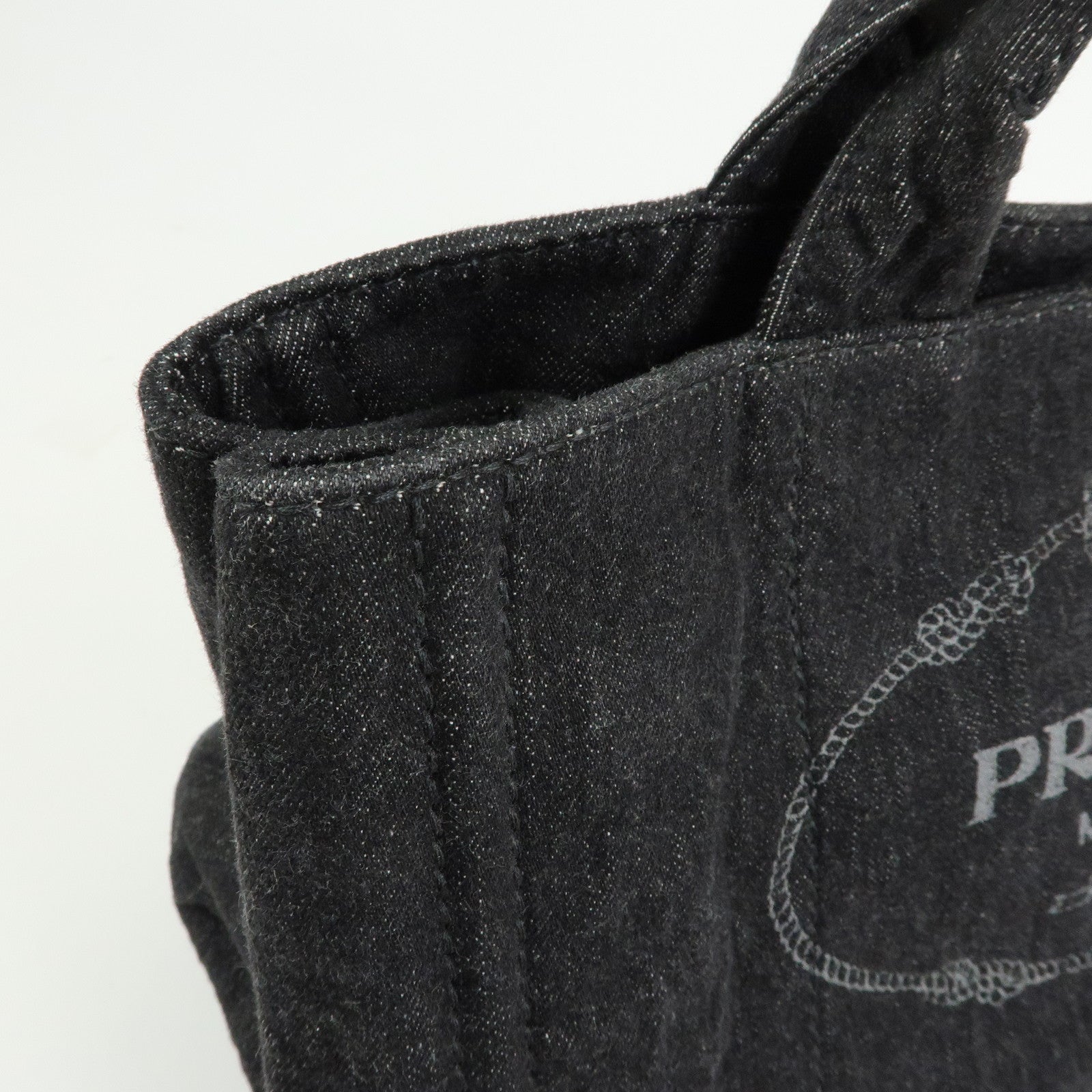 PRADA Triangle Logo Canapa Canvas 2Way Tote Hand Bag Black BN2642