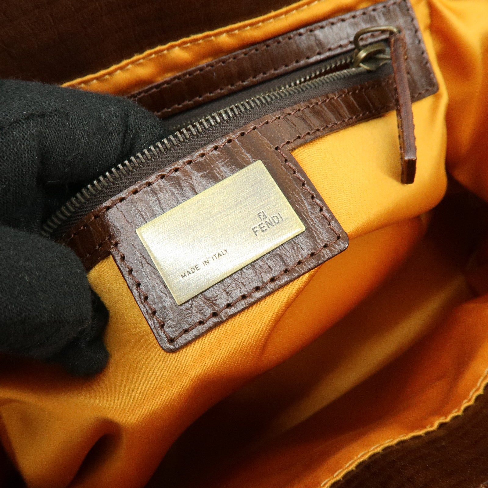 FENDI Etnico Zucca Denim Leather Shoulder Bag Blue Brown 8BN157