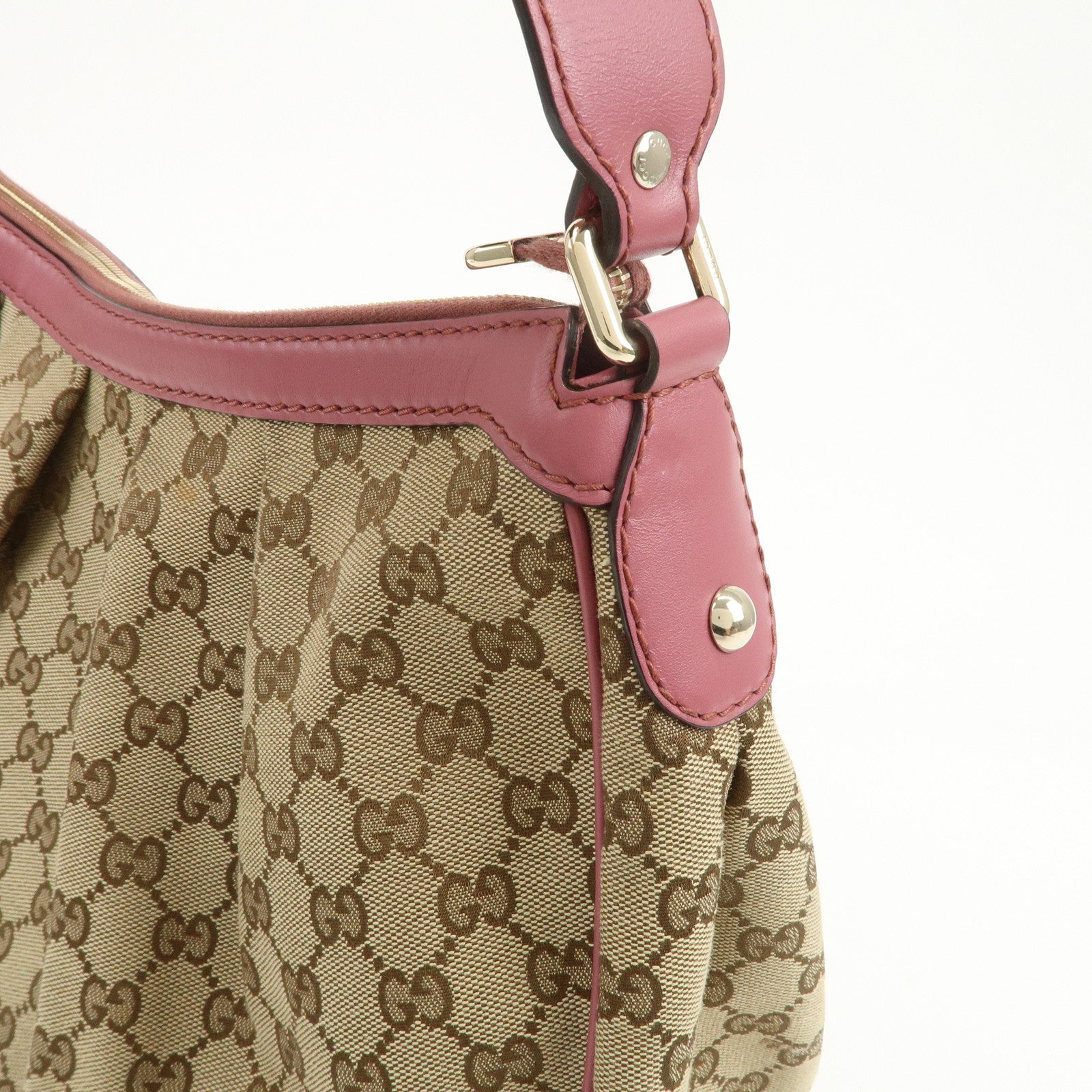GUCCI Sukey Interlocking G GG Canvas Leather Shoulder Bag Beige