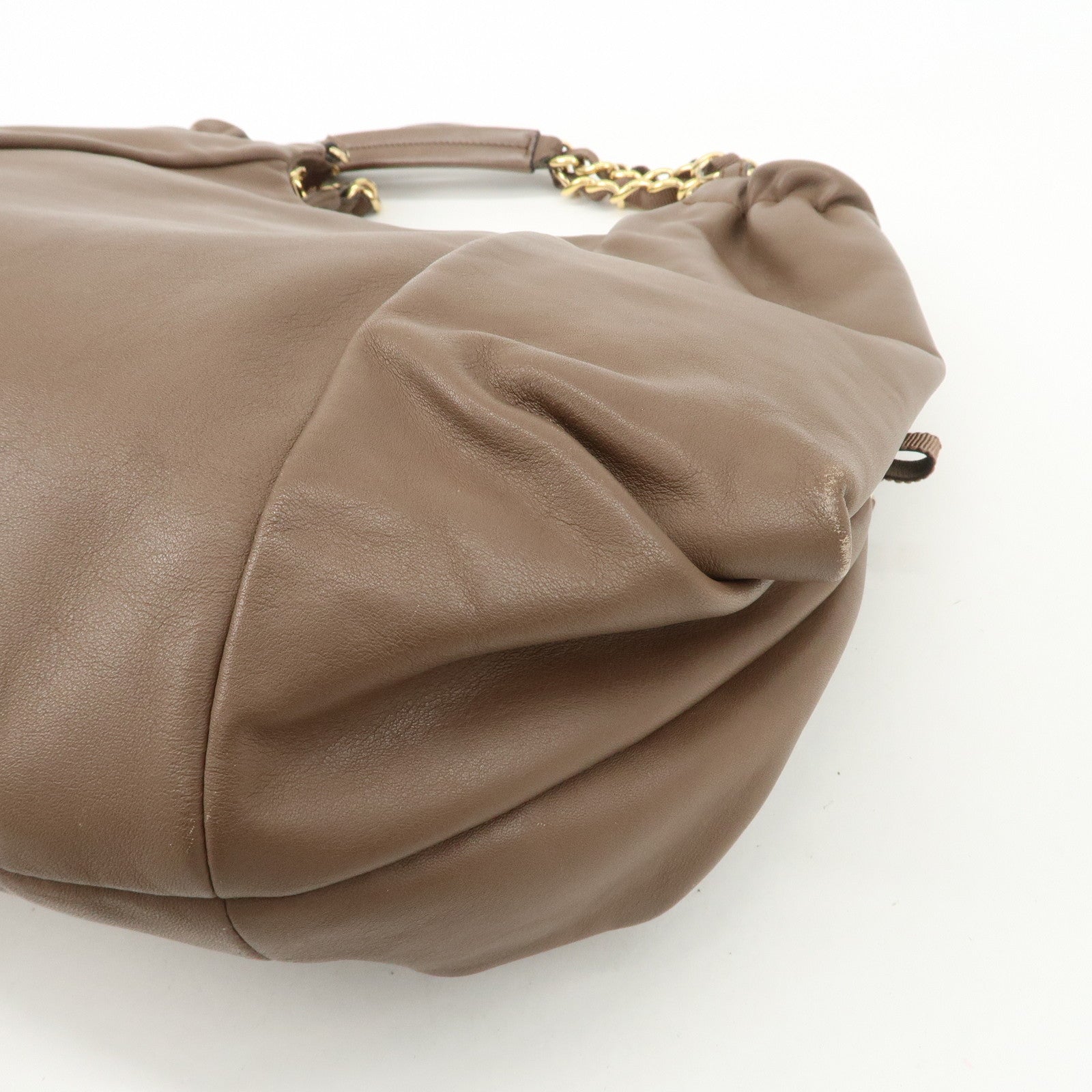 Ferragamo Leather Tote Bag Hand Bag Shouolder Bag Beige Gold HDW