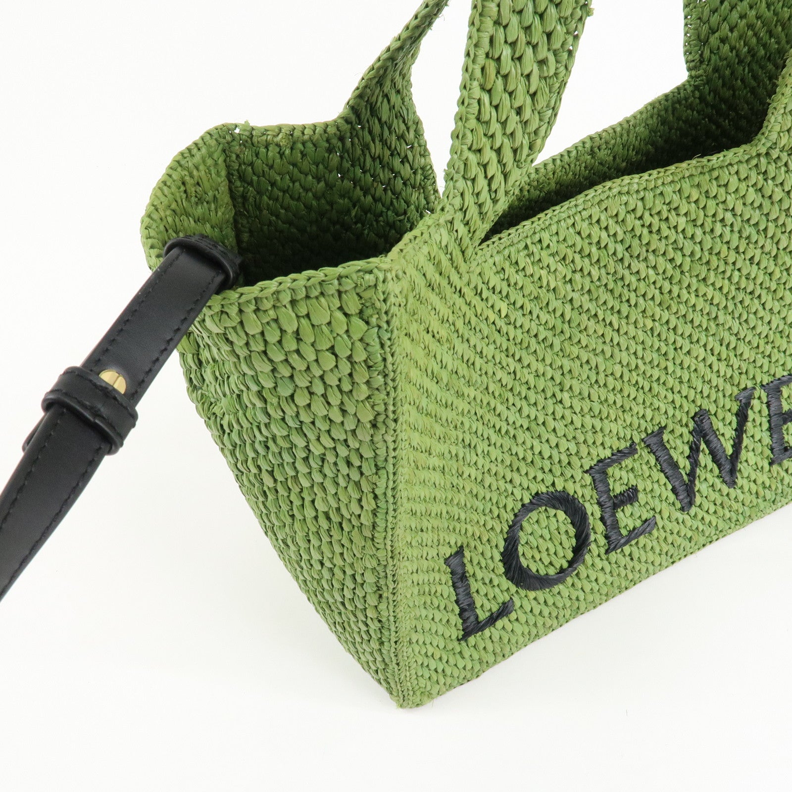 LOEWE Leather Raffia Logo 2Way Tote Bag Shoulder Bag Green Used