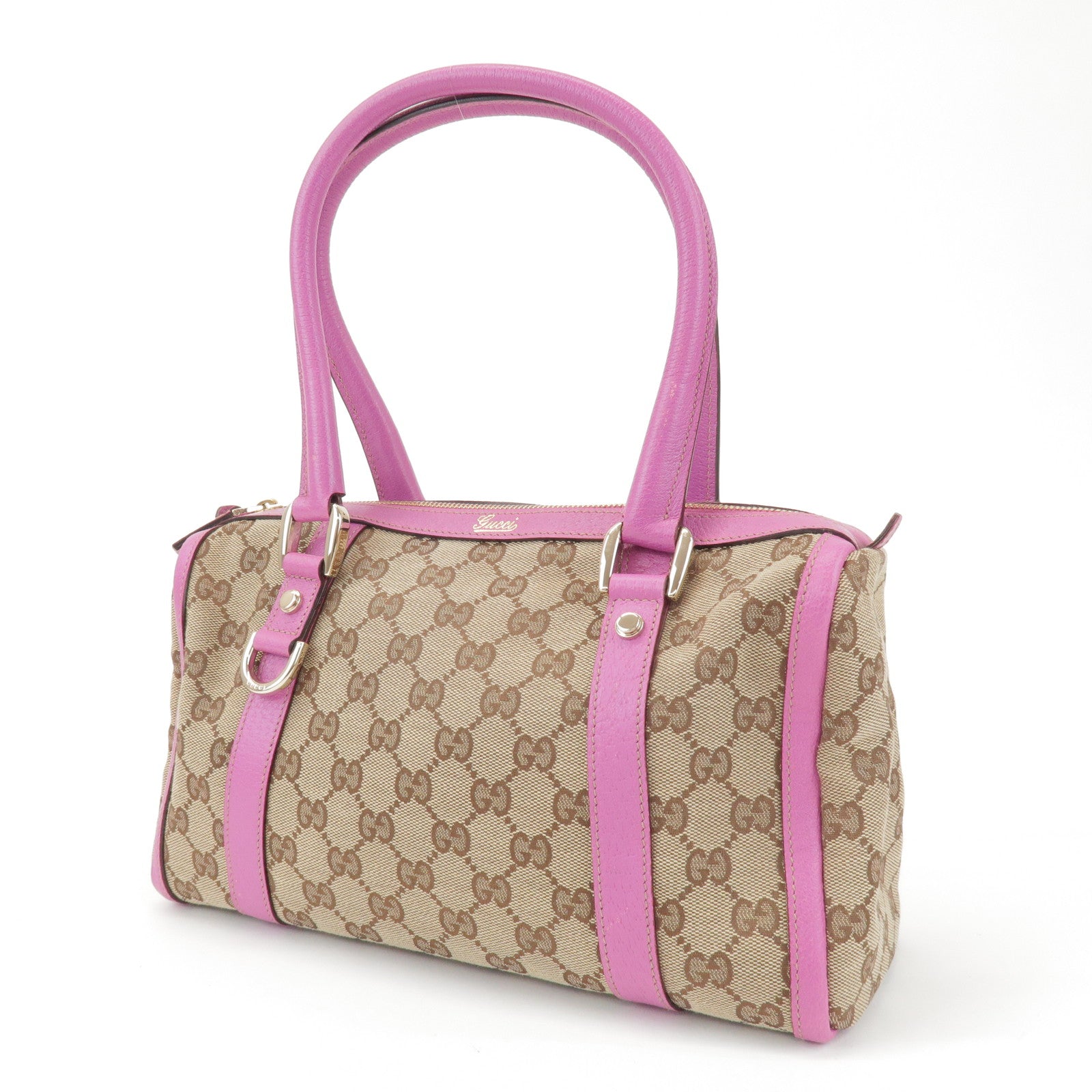 GUCCI Abbey GG Canvas Leather Mini Boston Bag Beige Fuchsia 130942