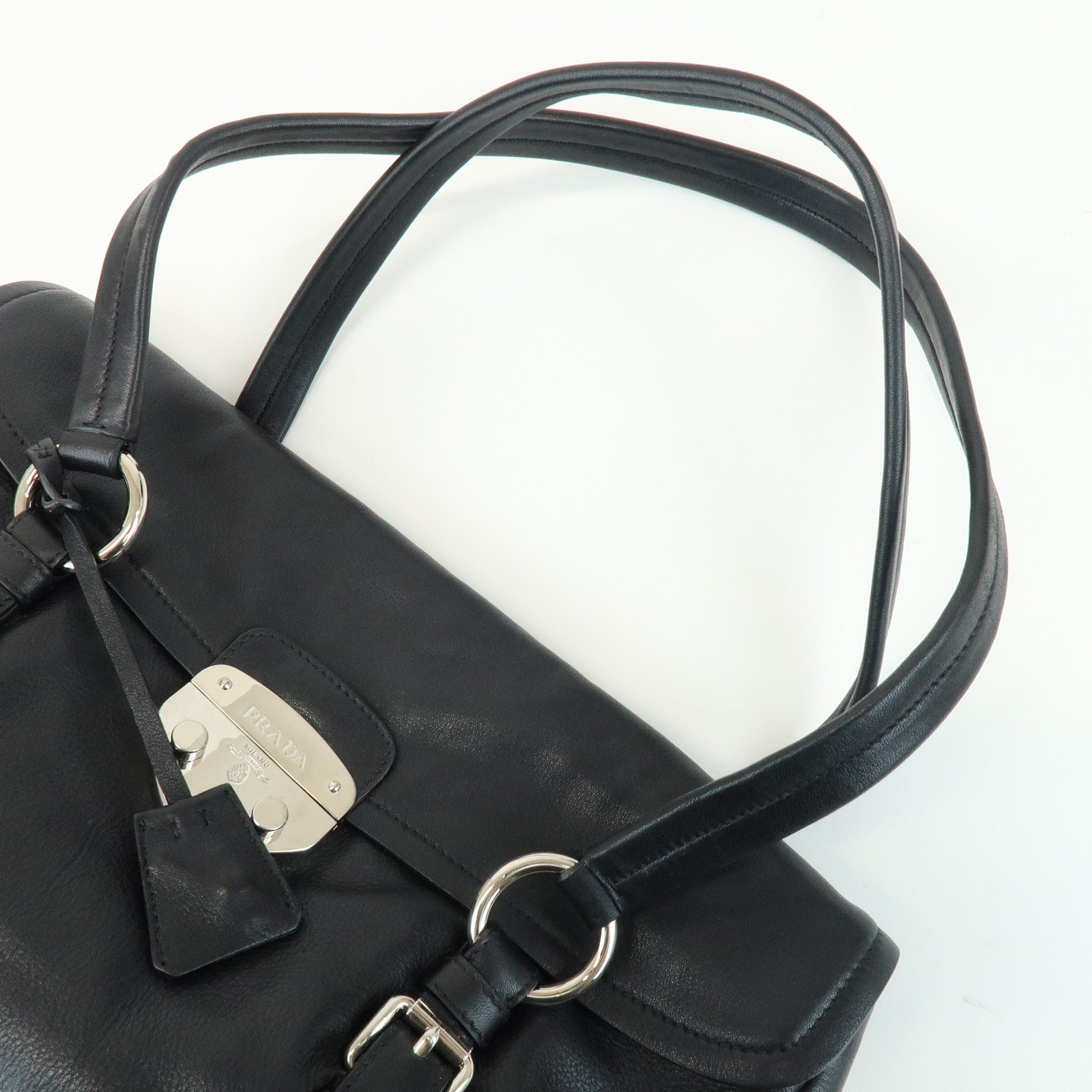 PRADA Calf Leather Shoulder Bag Black BR4479