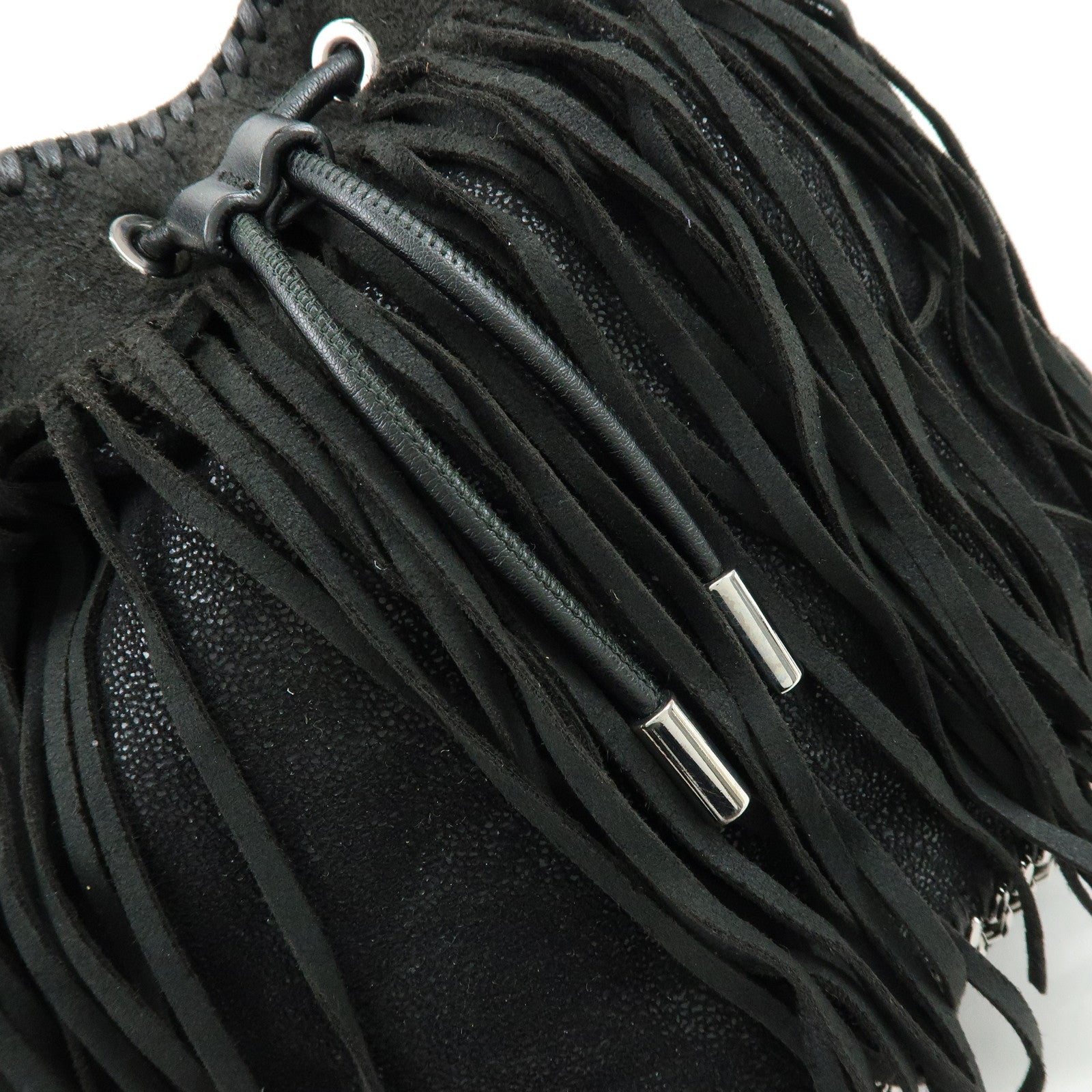 STELLA MCCARTNEY Falabella Fringe Bucket Shoulder Bag Black