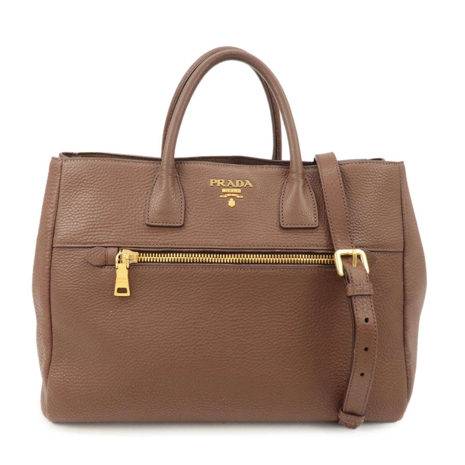 PRADA Vitello Daino Leather 2Way Tote Bag Shoulder Bag BN2545 Used