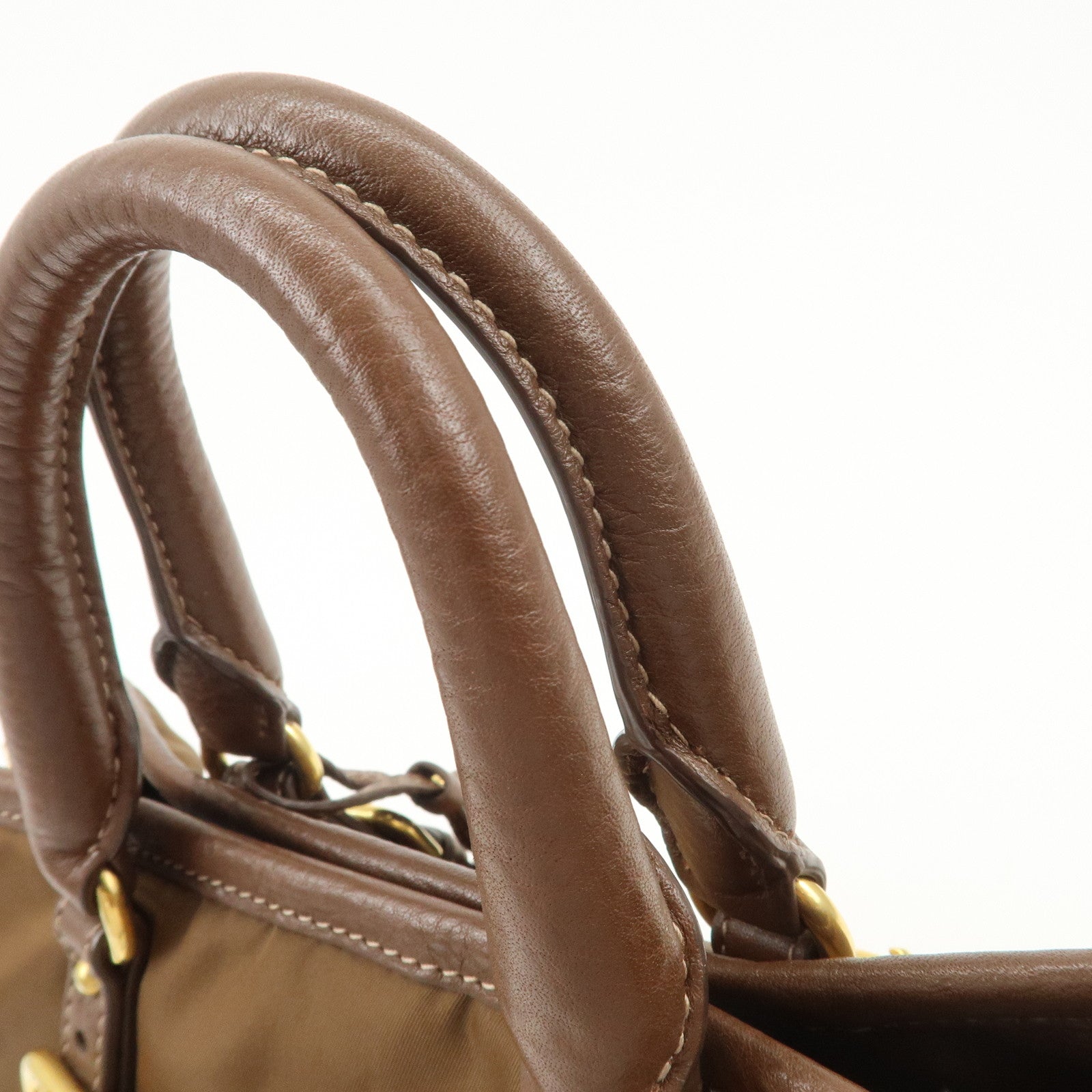 PRADA Logo Nylon Leather 2Way Tote Bag Shoulder Bag Brown BN1841