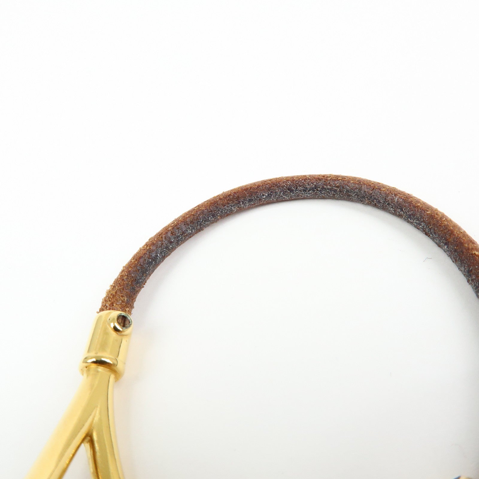 HERMES Jumbo Choker Leather Metal Bracelet Brown Gold