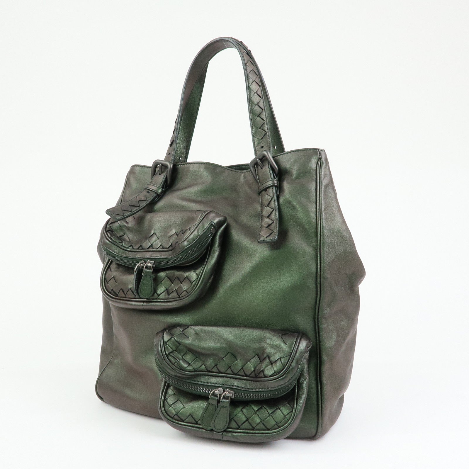 BOTTEGA VENETA Intrecciato Leather Tote Bag Hand Bag Metalic Green