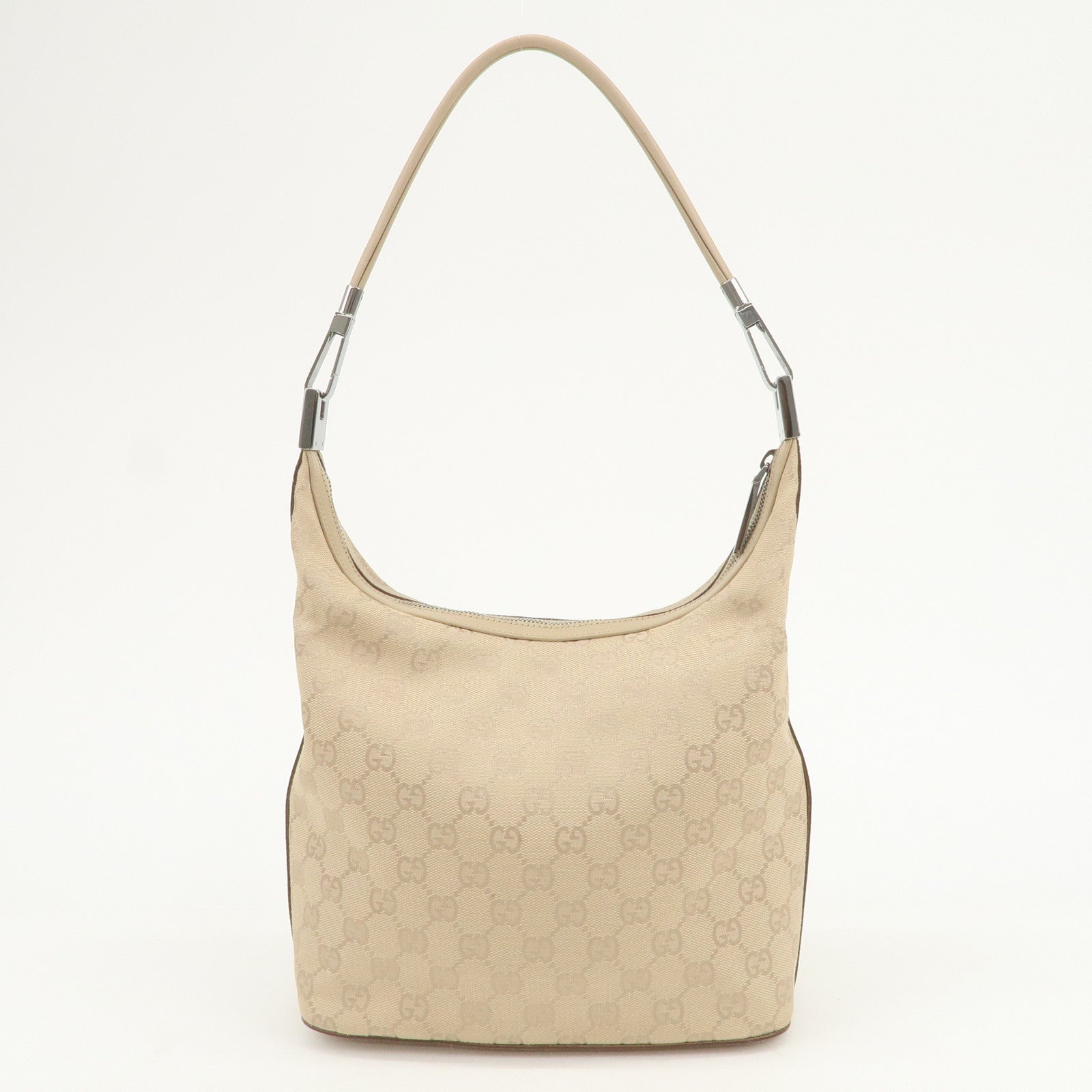 GUCCI GG Canvas Leather Shoulder Bag Hand Bag Beige Silver