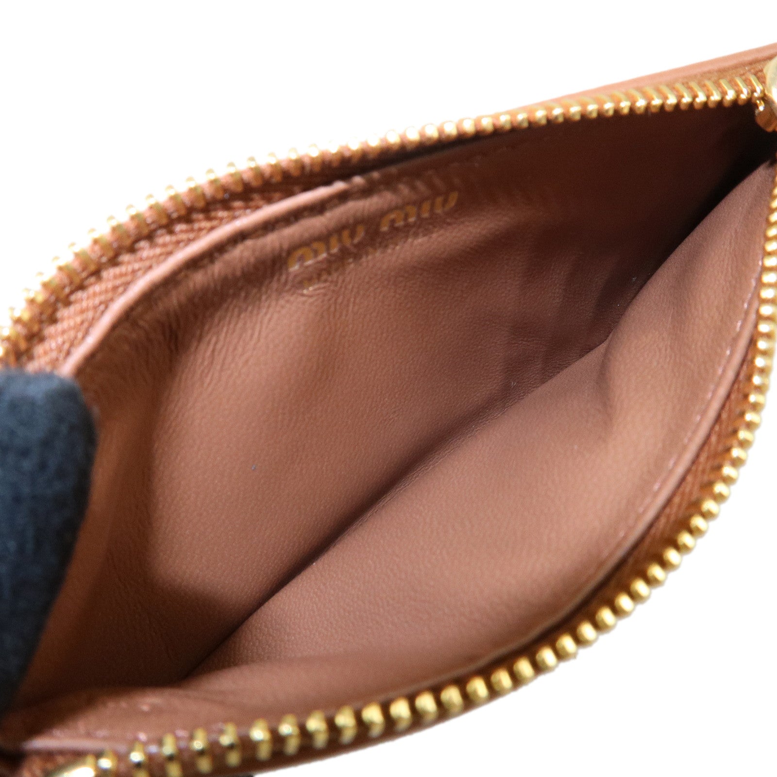 MIU MIU Logo Leather Card Case Coin Case Brown Used