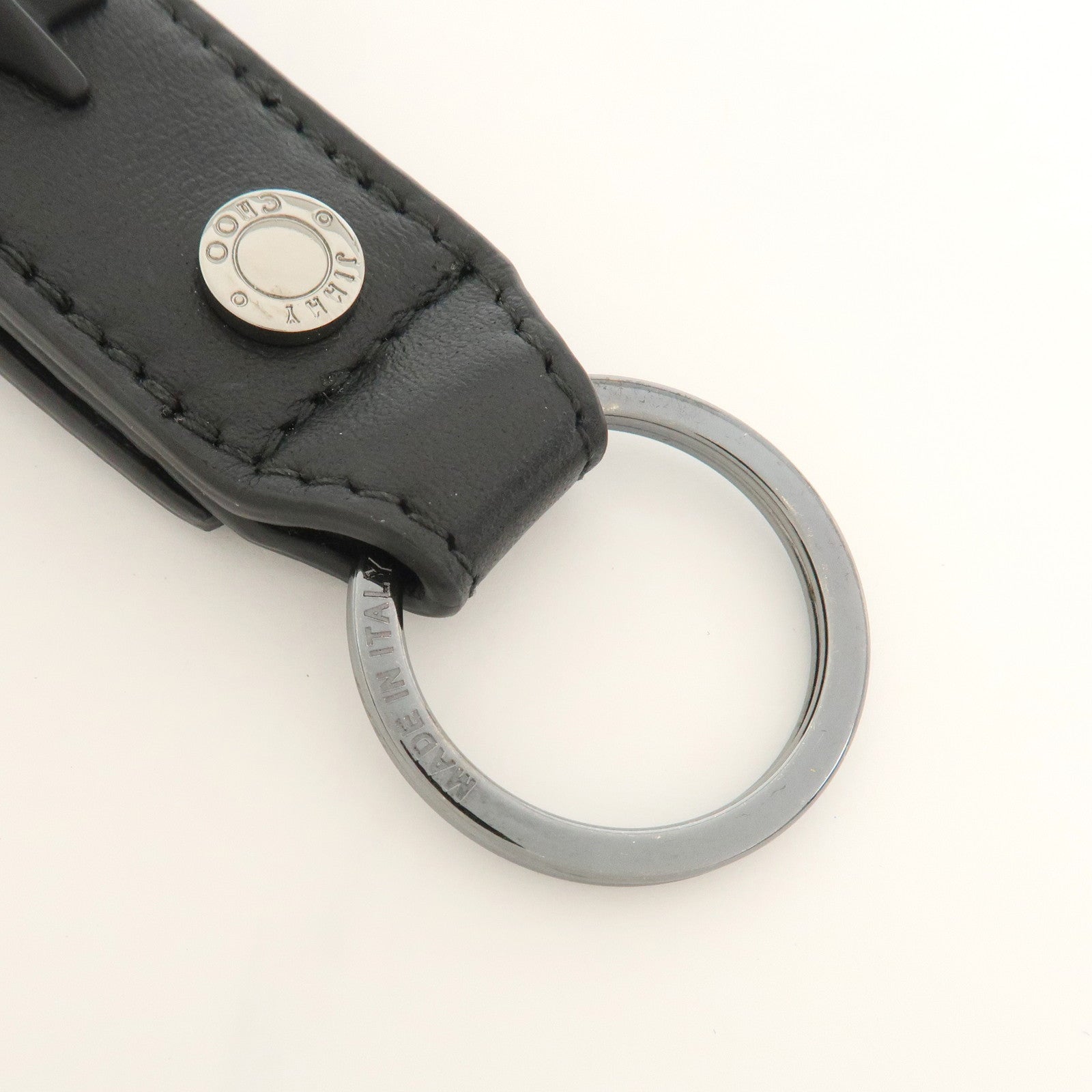 JIMMY CHOO Leather Bag Charm Key Chain Star Studs Black