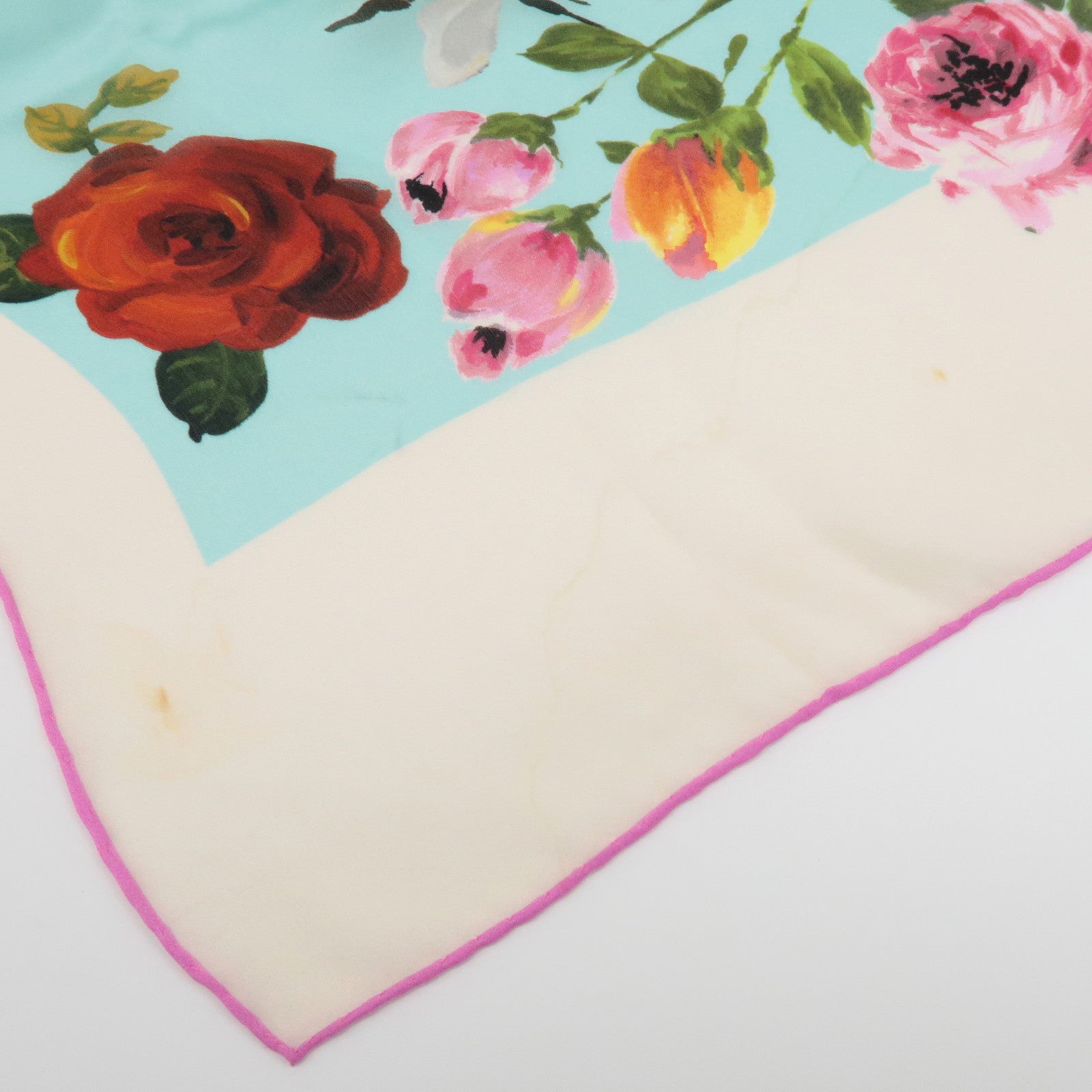 GUCCI Silk 100% 64 ×192 Floral Honey Bee Print Scarf Blue