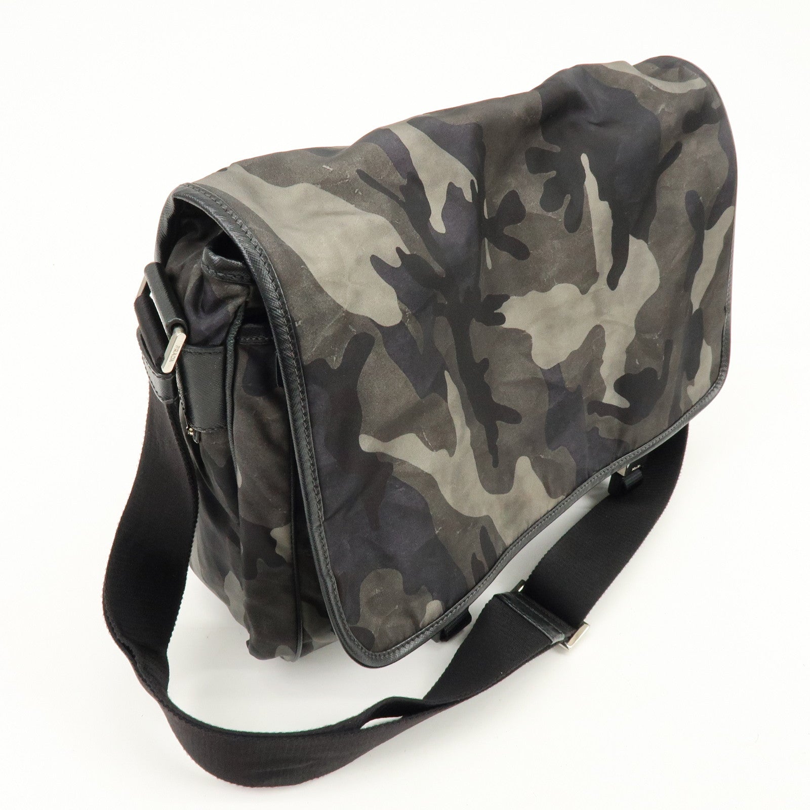 PRADA Triangle Logo Nylon Saffiano Leather Camouflage Shoulder Bag