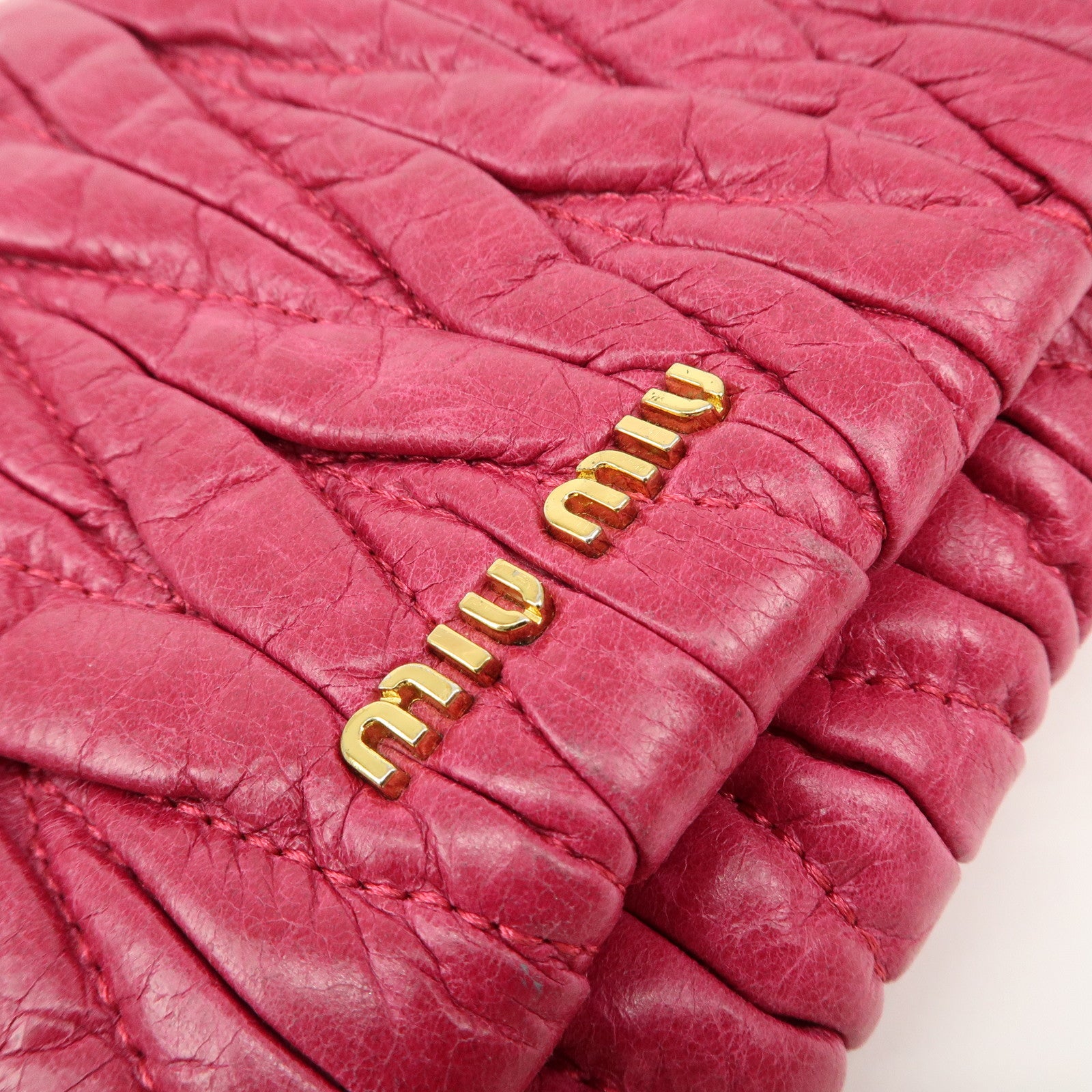 MIU MIU Matelasse Leather Chain Shoulder Bag Crossbody Bag Pink Used