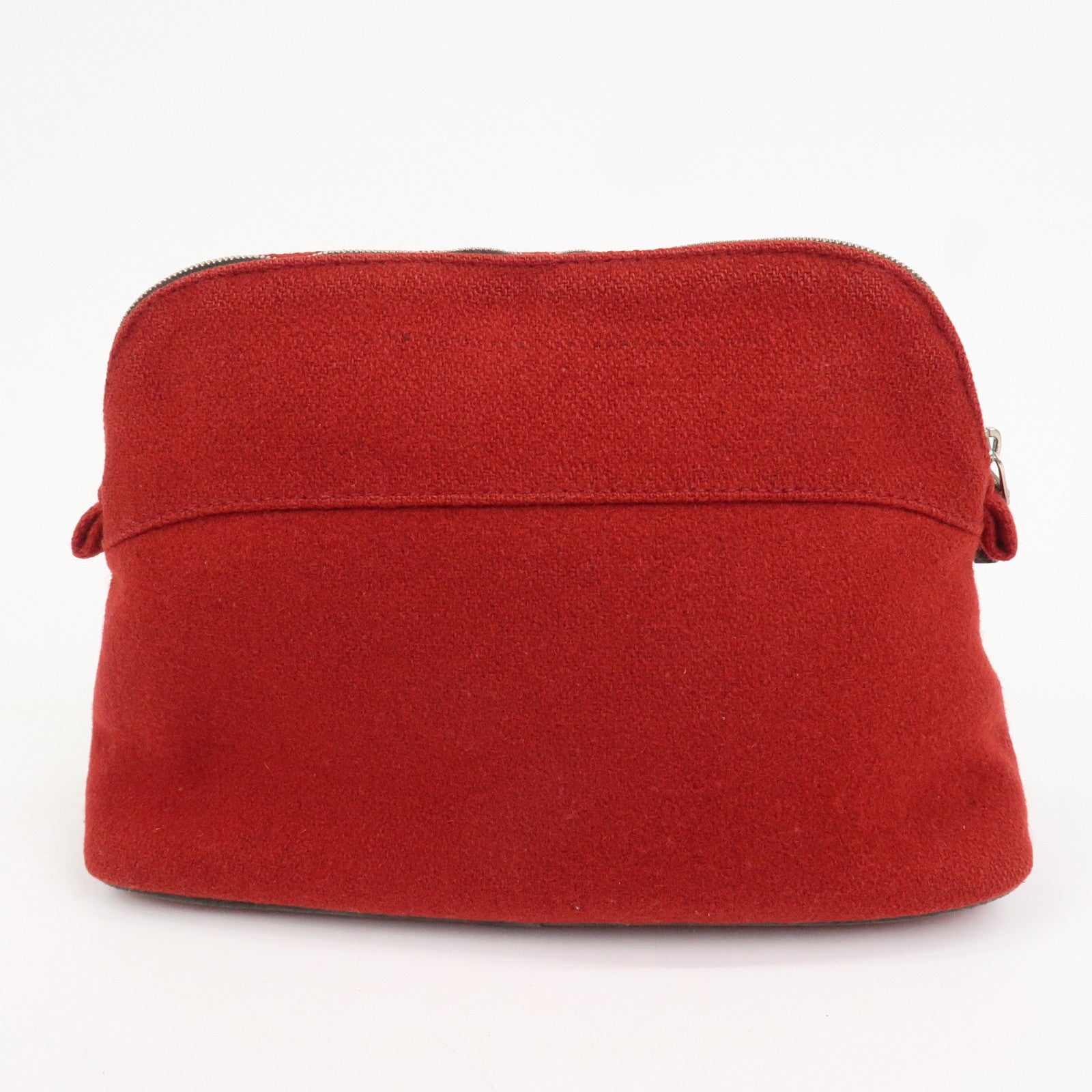 HERMES Wool 100% Leather Bolide Pouch MM Cosmetic Pouch Red