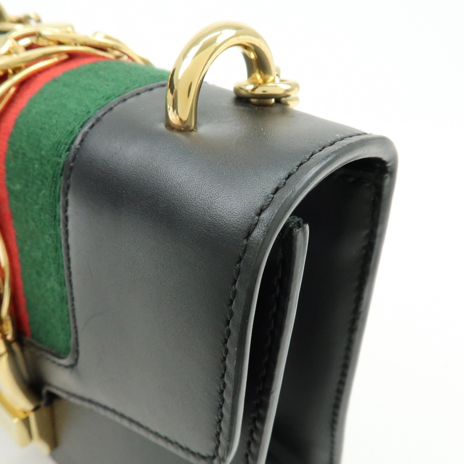 GUCCI Sylvie Sherry Leather Chain Shoulder Bag Black 431666
