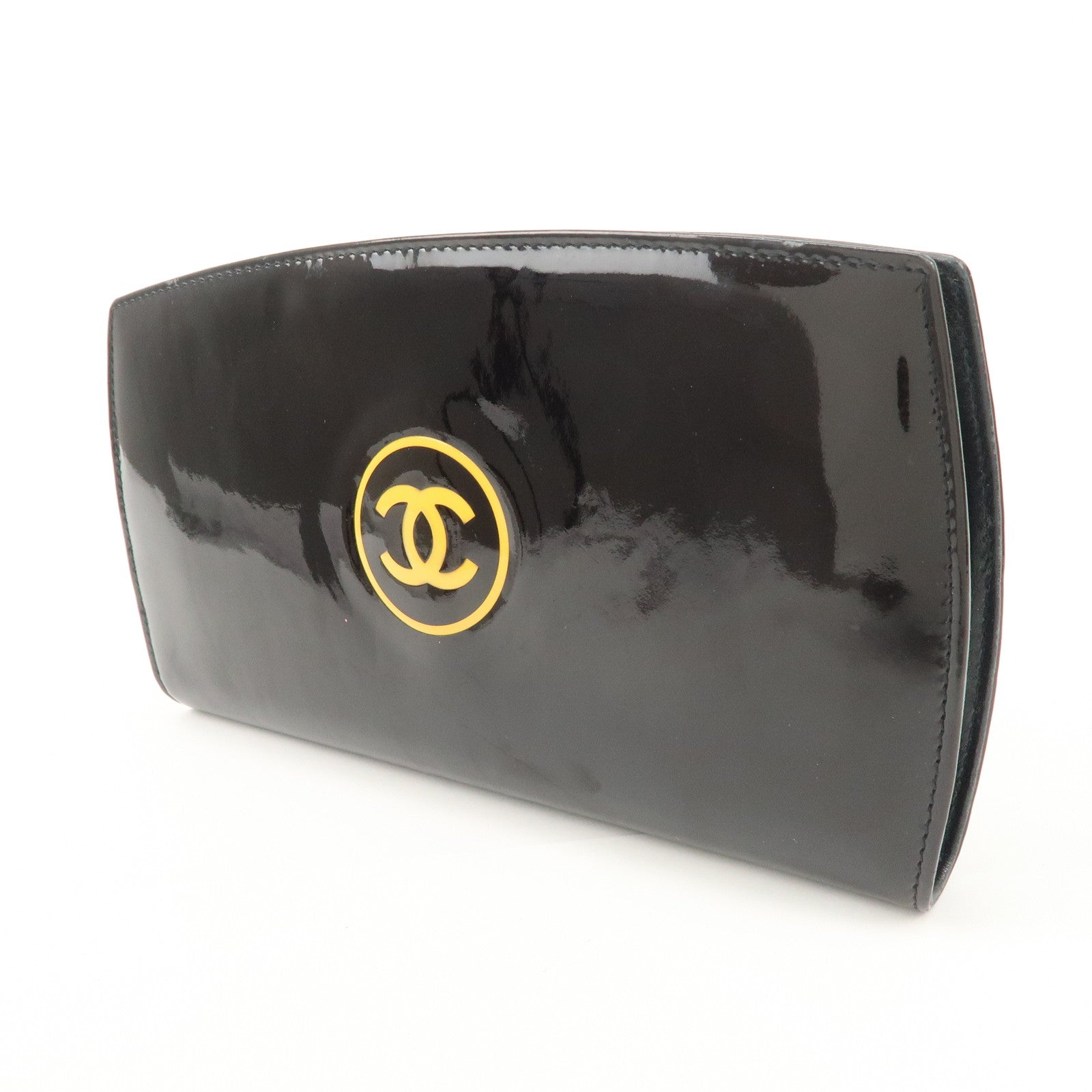 CHANEL COCO Mark Makeup Patent Leather Round Zippy Wallet Black A47663 Used