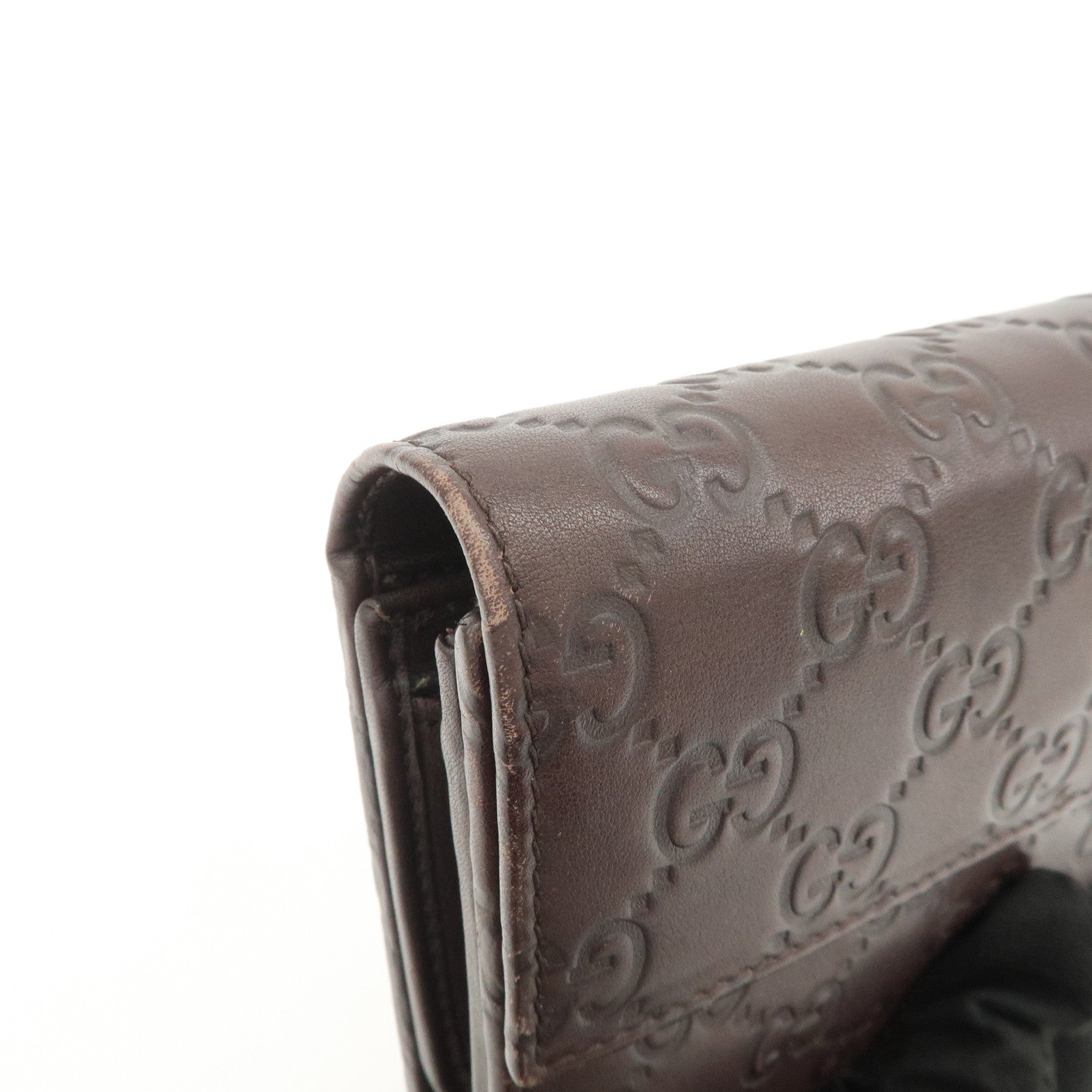 GUCCI Guccissima Leather Tri-Fold Compact Wallet Brown 256935