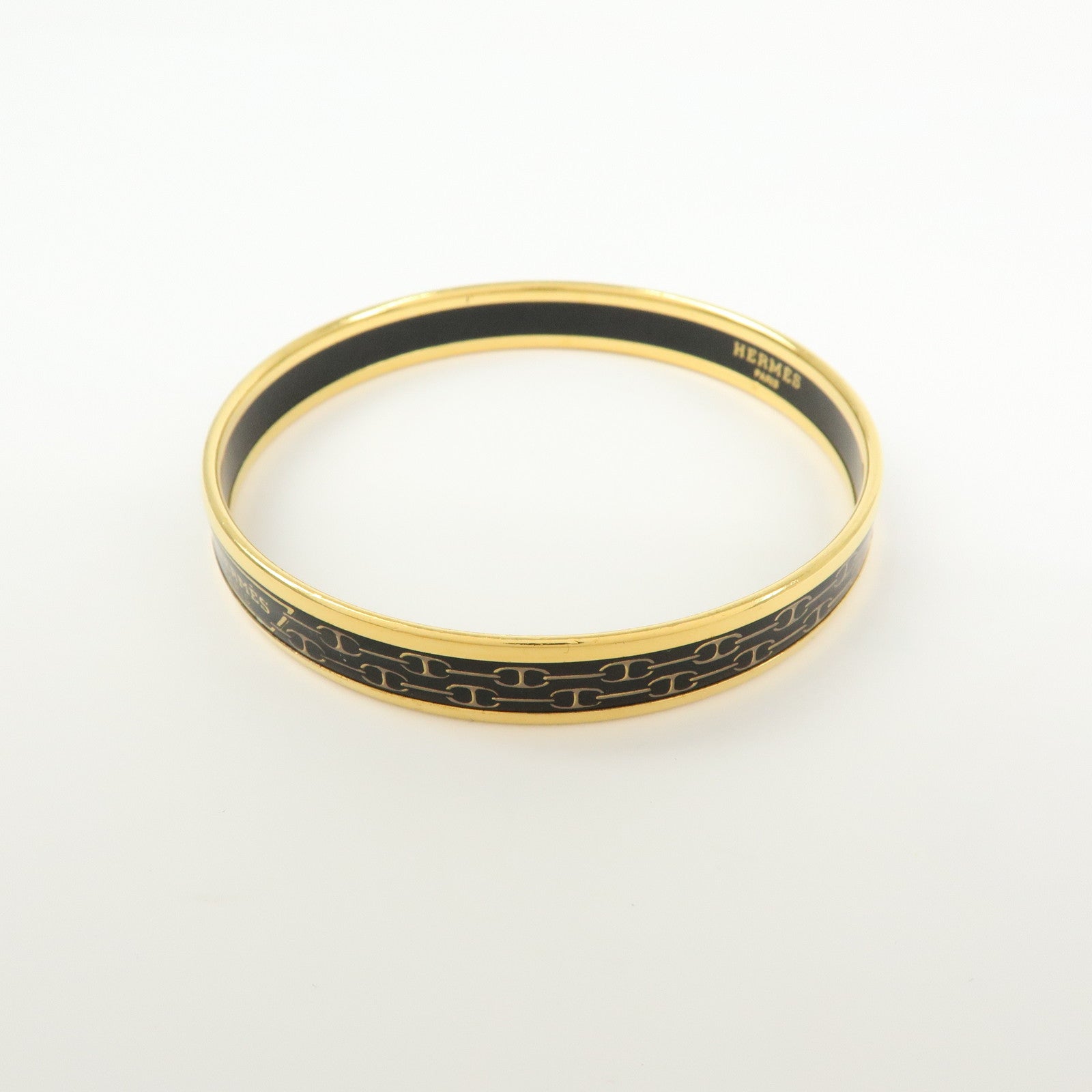 HERMES Email PM Plated Bangle Bracelet Black Gold