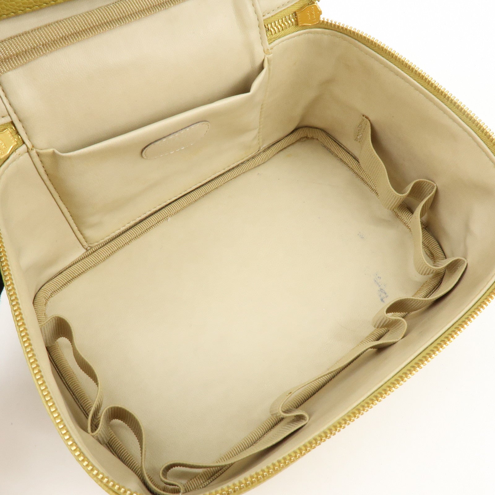 CHANEL Caviarskin Hand Bag Vanity Bag Cosmetic Pouch Lime Yellow