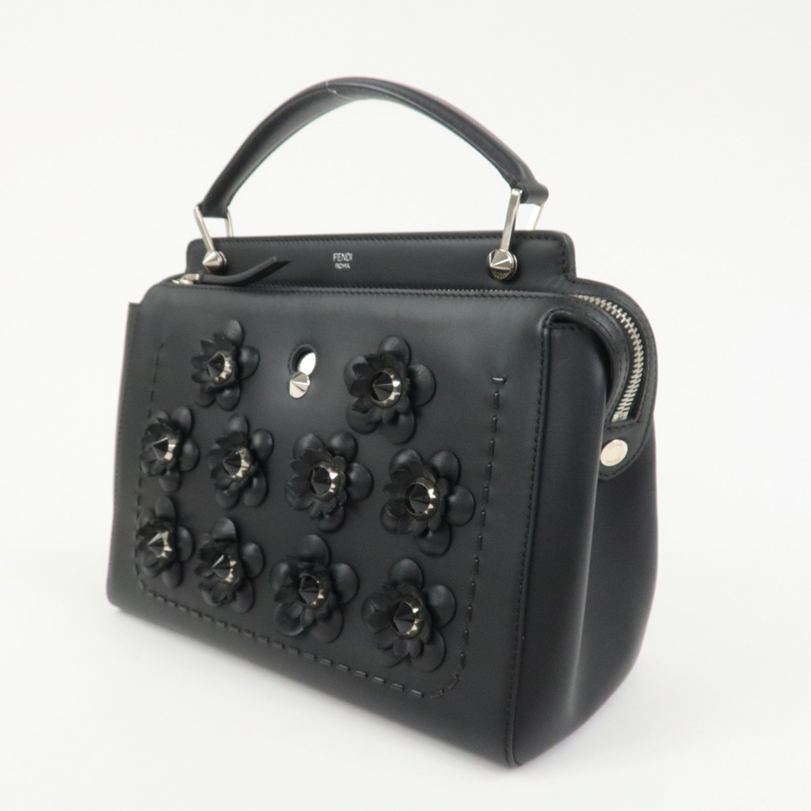 FENDI Dotcom Leather 2WAY Bag Hand Bag Shoulder Bag Black 8BN293