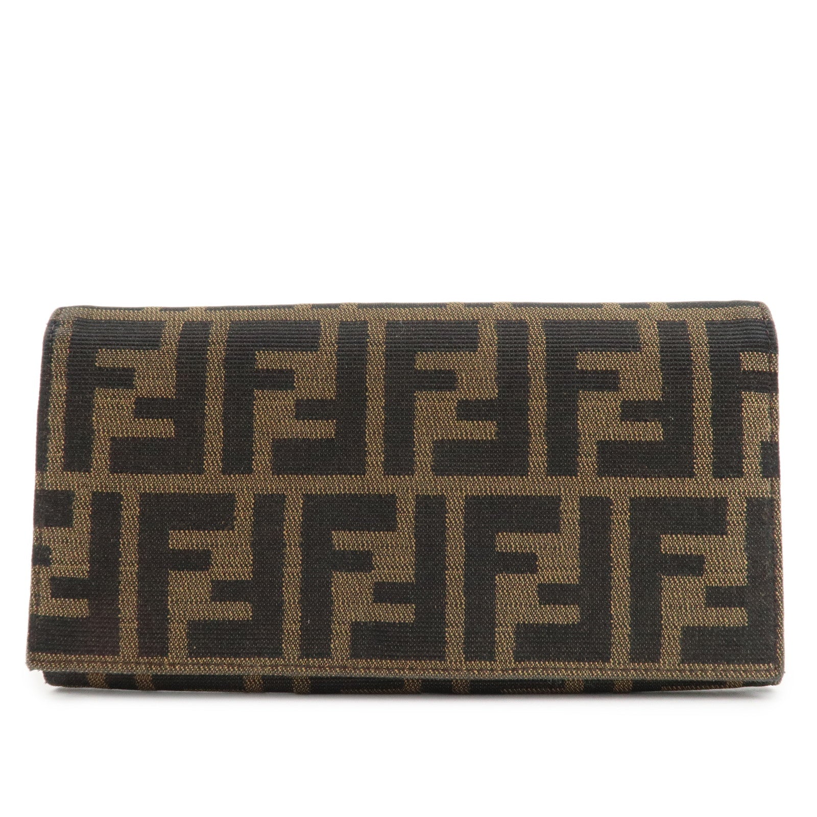 FENDI Zucca Canvas Leather Long Wallet Brown Black 8M0000 Used