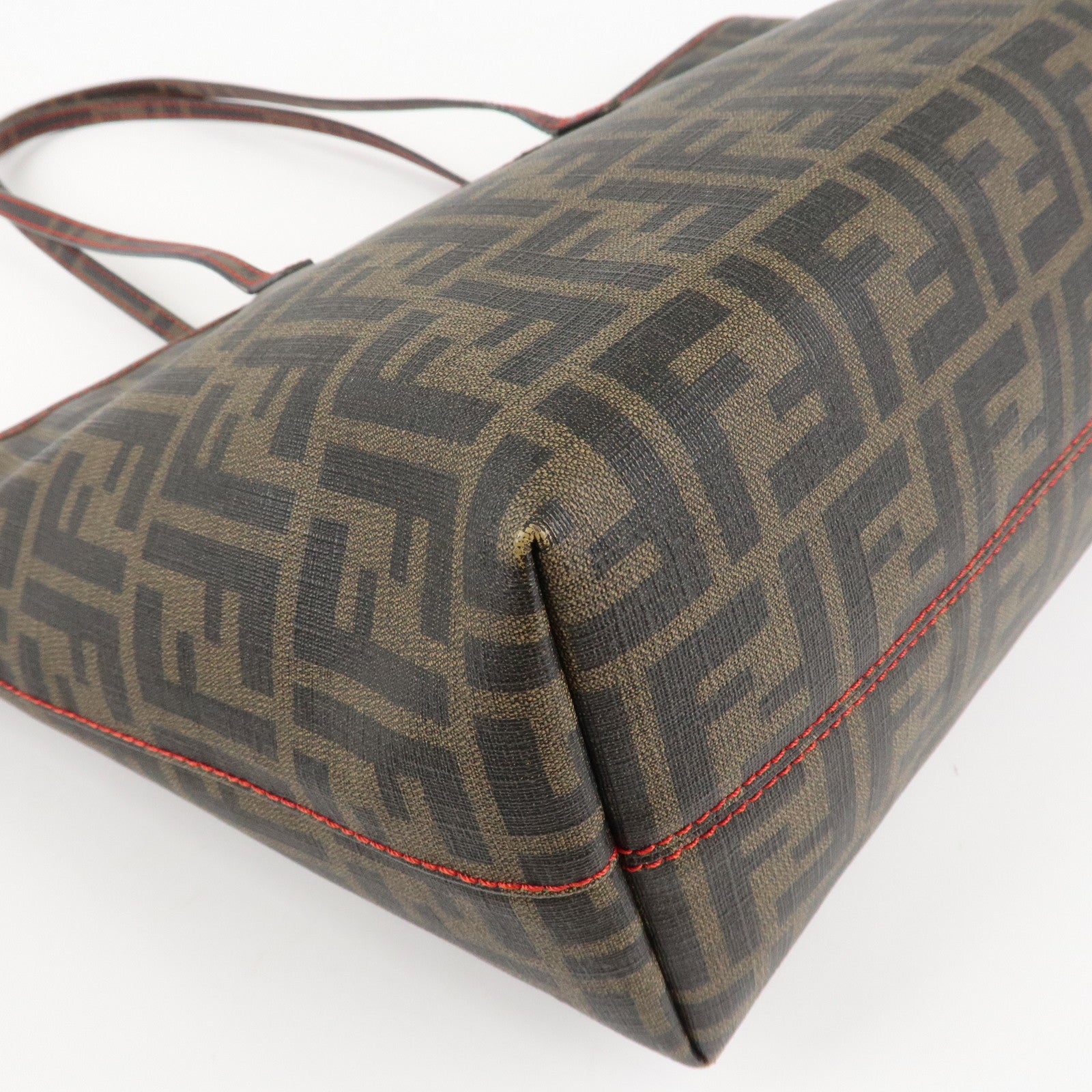 FENDI Zucca Canvas Leather Tote Bag Hand Bag Brown Black 8BH198 Used