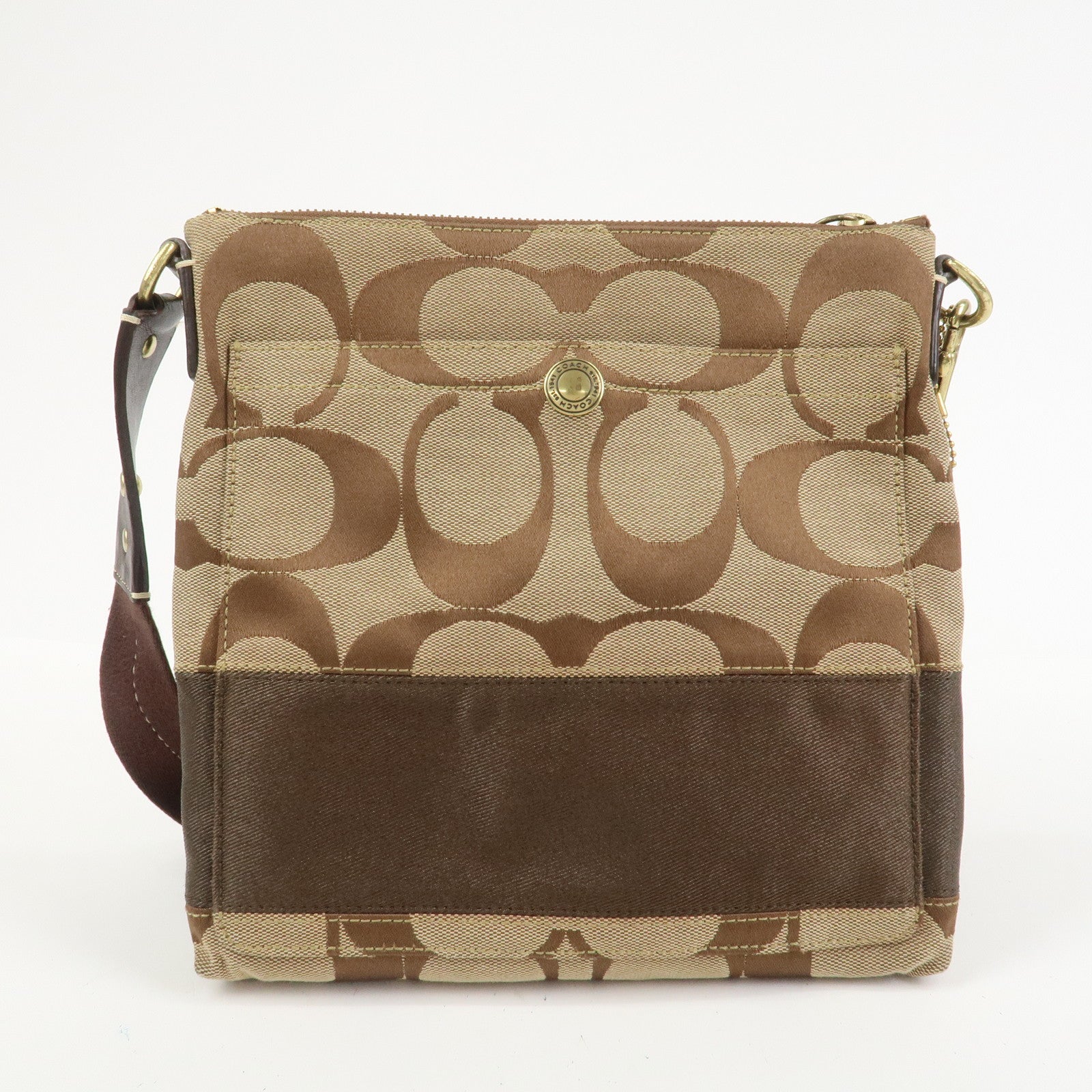 COACH Signature Canvas Leather Shoulder Crossbody Bag Beige Brown