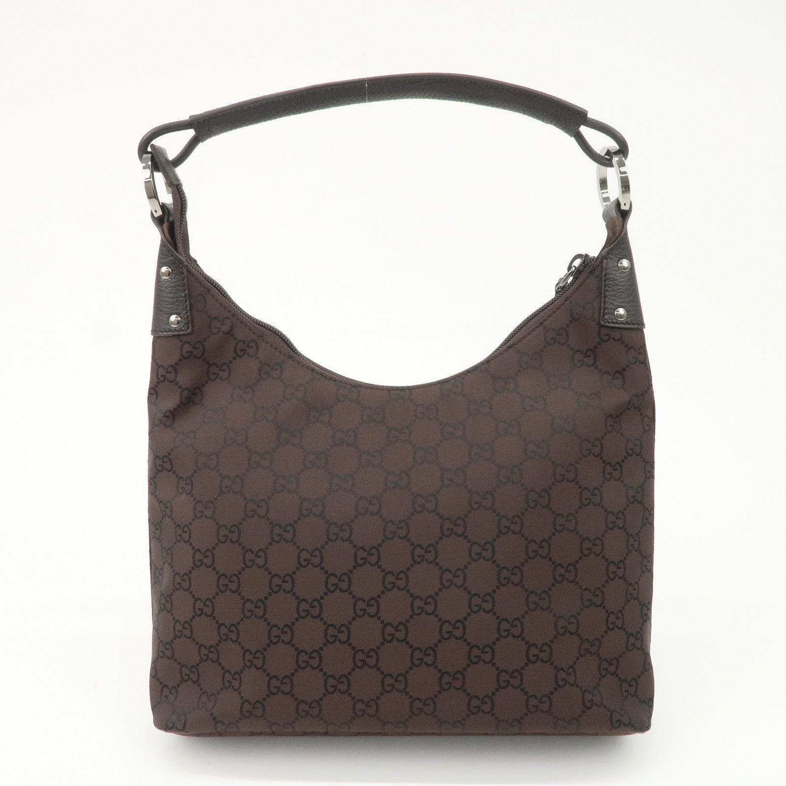 GUCCI GG Nylon Leather Shoulder Bag Hand Bag Brown 179776