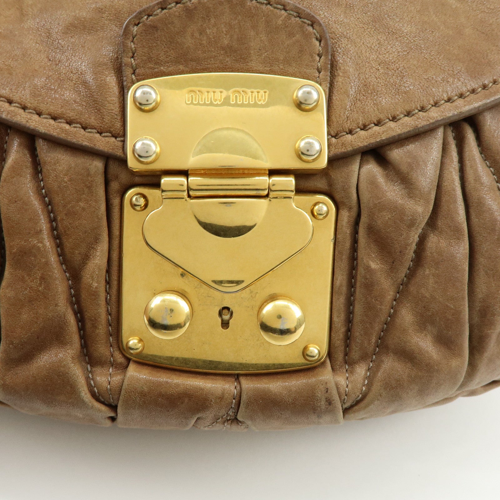 MIU MIU Matelasse Leather 2Way Bag Hand Bag Shoulder Bag Brown