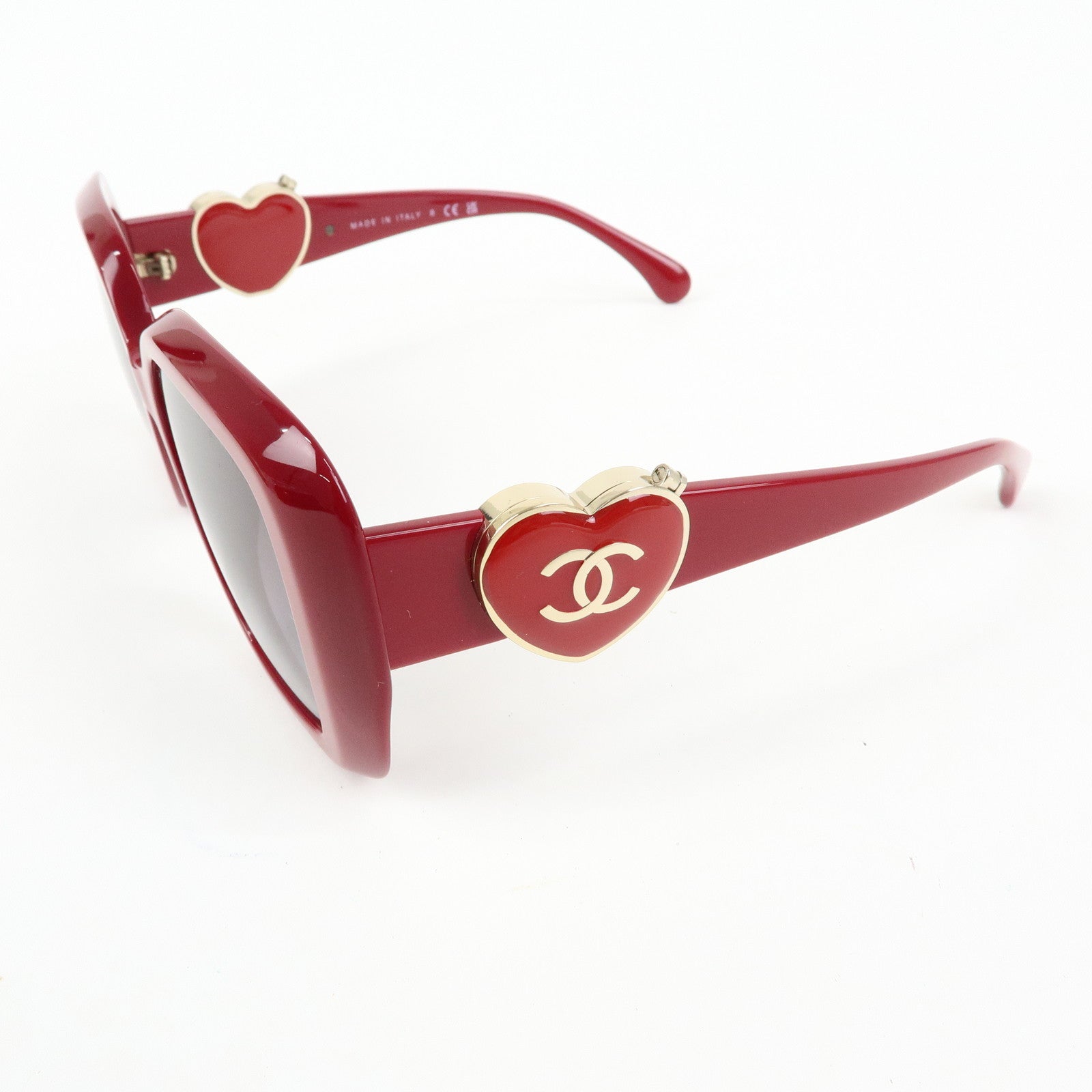 CHANEL COCO Mark Heart Plastic Sunglasses Red 5518-A 54□17 140 3N