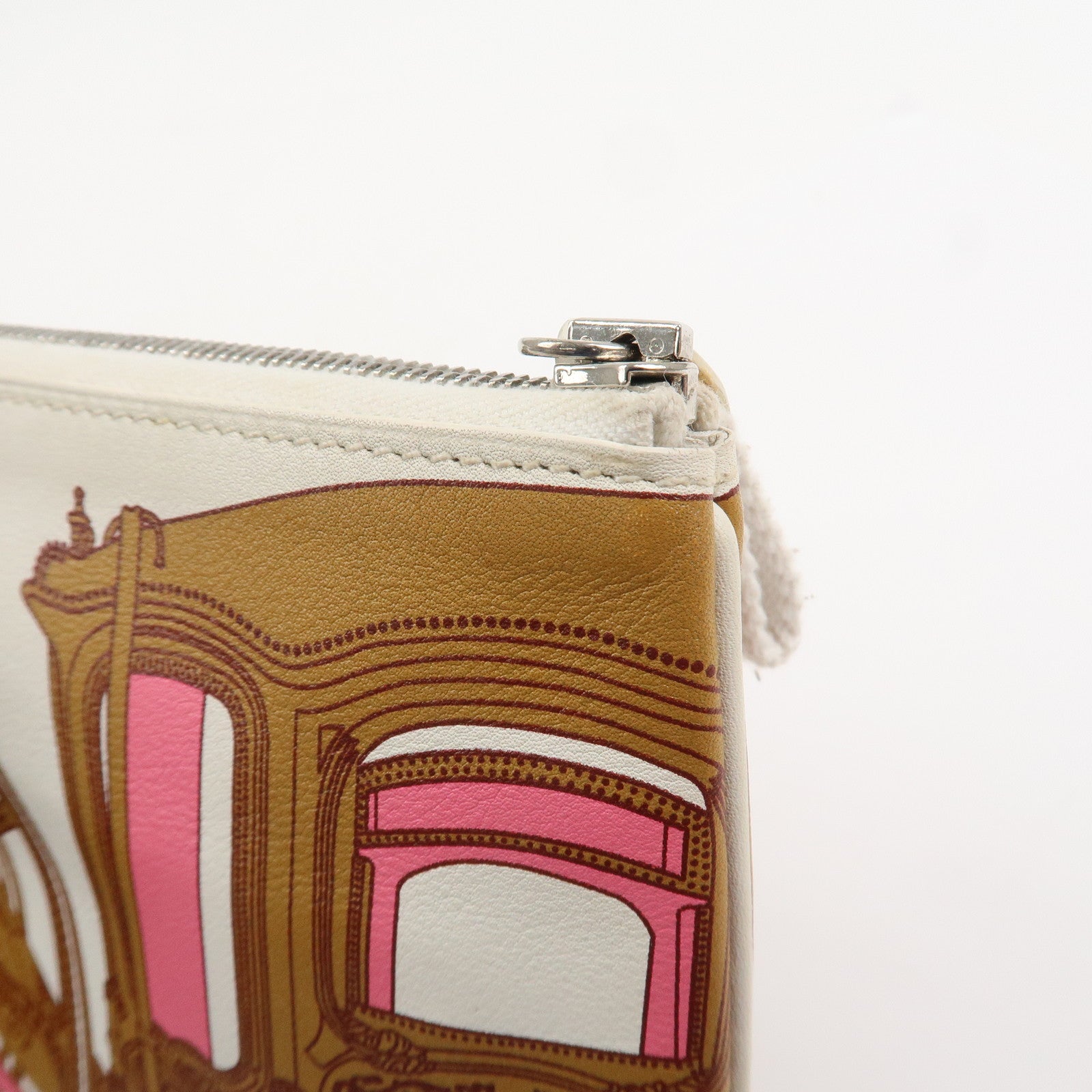 HERMES Carre Calf Skin Pocket Pouch BALADE EN BERLINE Ivory Brown