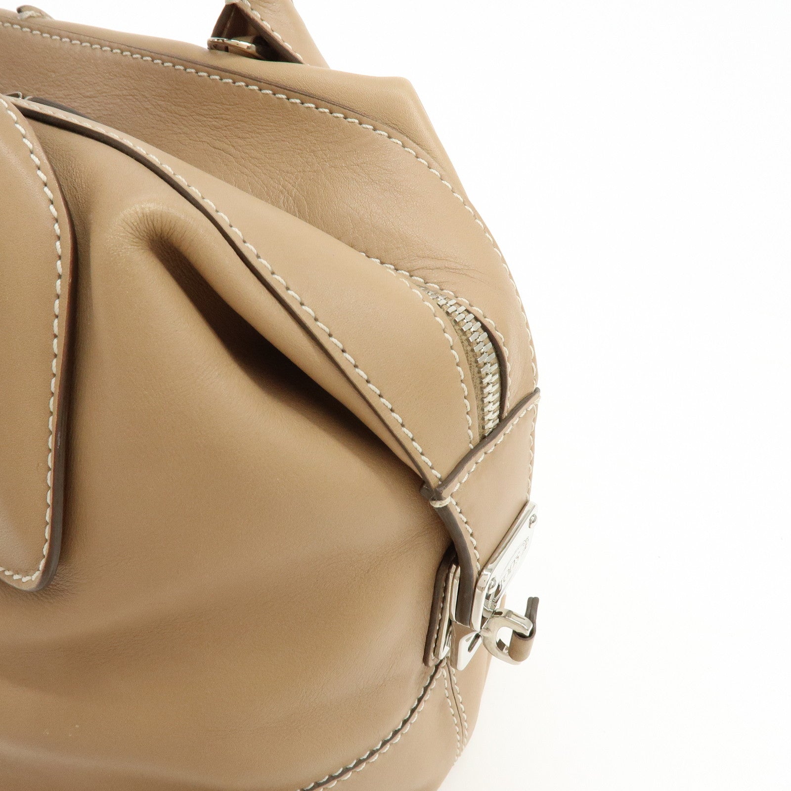 TOD'S D-Cube Leather 2Way Bag Hand Bag Shoulder Bag Beige