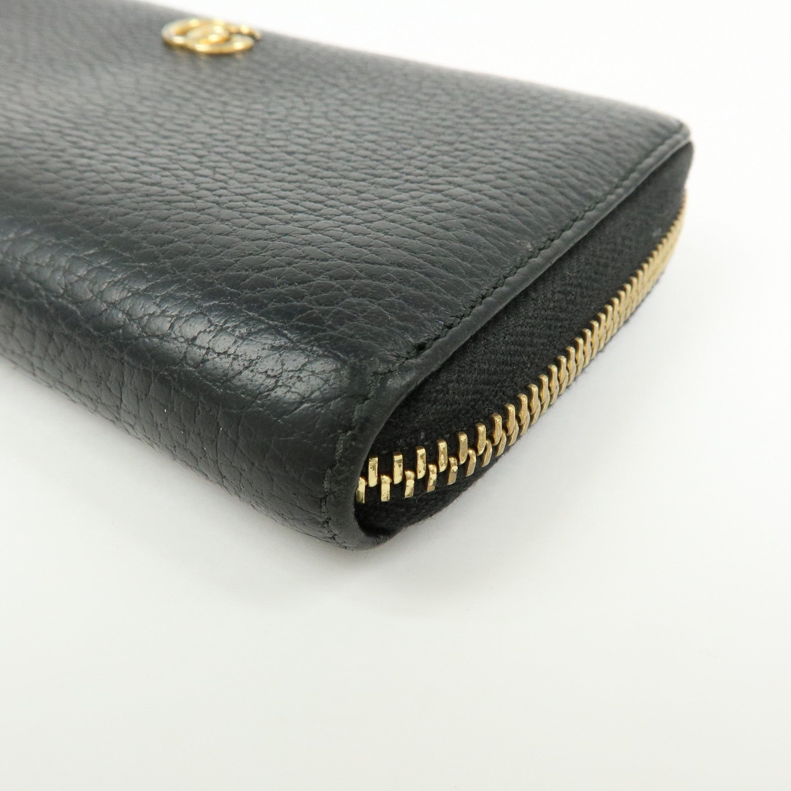 GUCCI GG Marmont Leather Round Zippy Long Wallet Black 456117