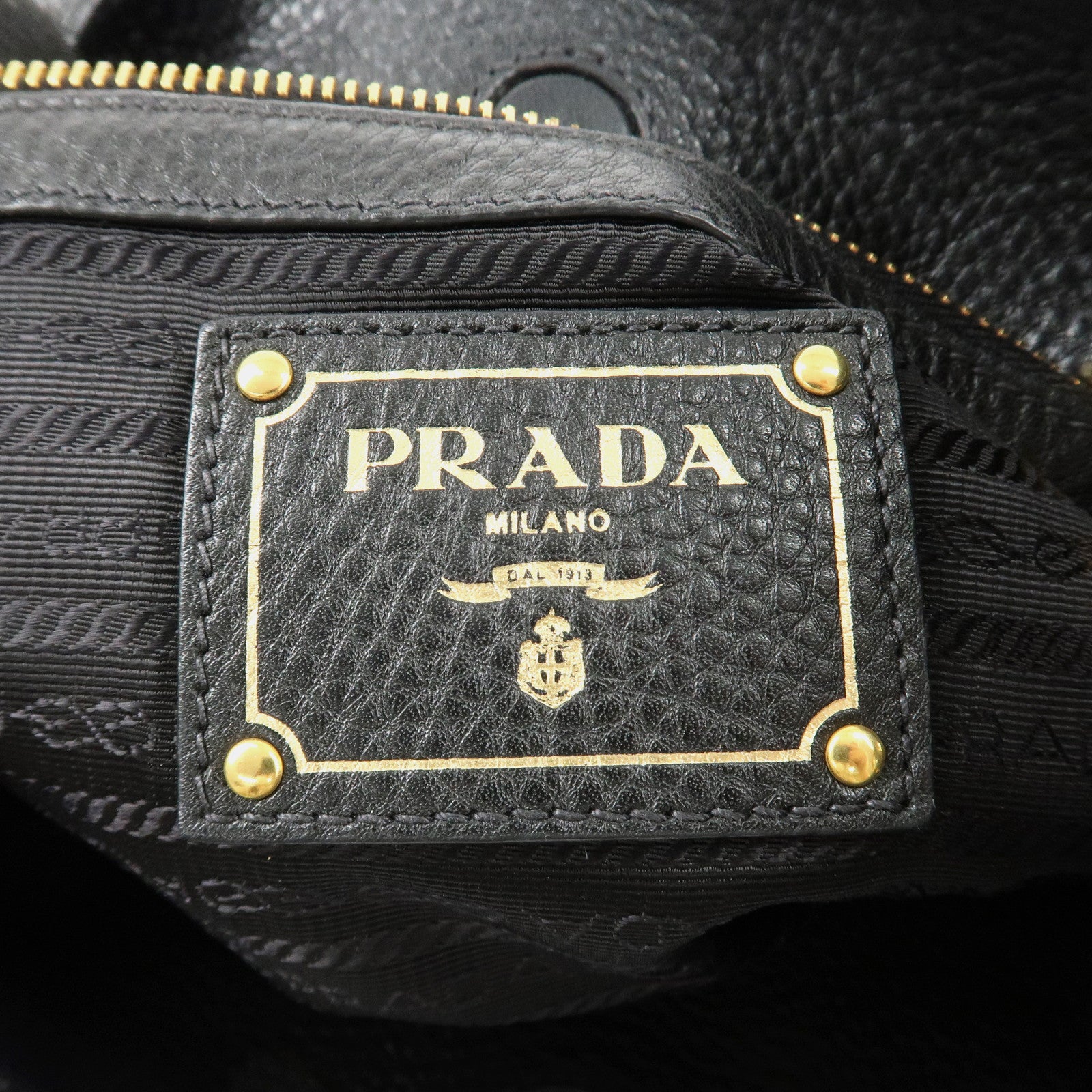 PRADA VITTELLO PHOENIX Triangle Logo Leather Shoulder Bag Black 1BC051 Used