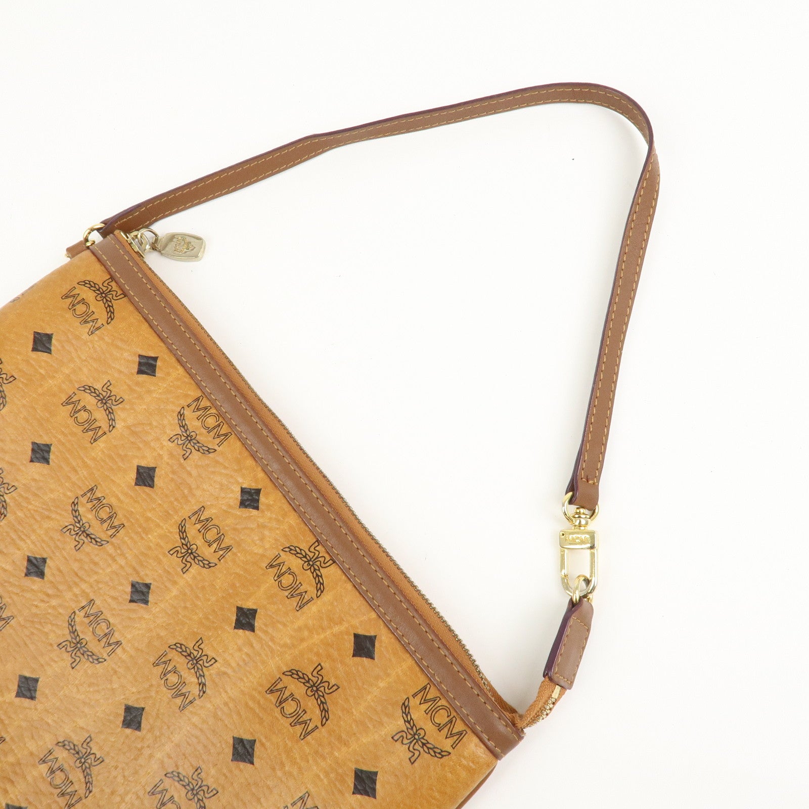 MCM Visetos Leather Shoulder Bag Crossbody Bag Brown Gold