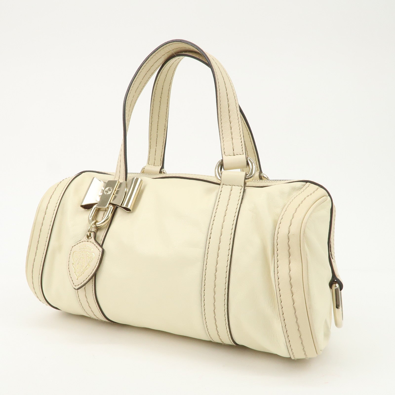 GUCCI Leather GG Crystal Hysteria Boston Bag Hand Bag Ecru 181485