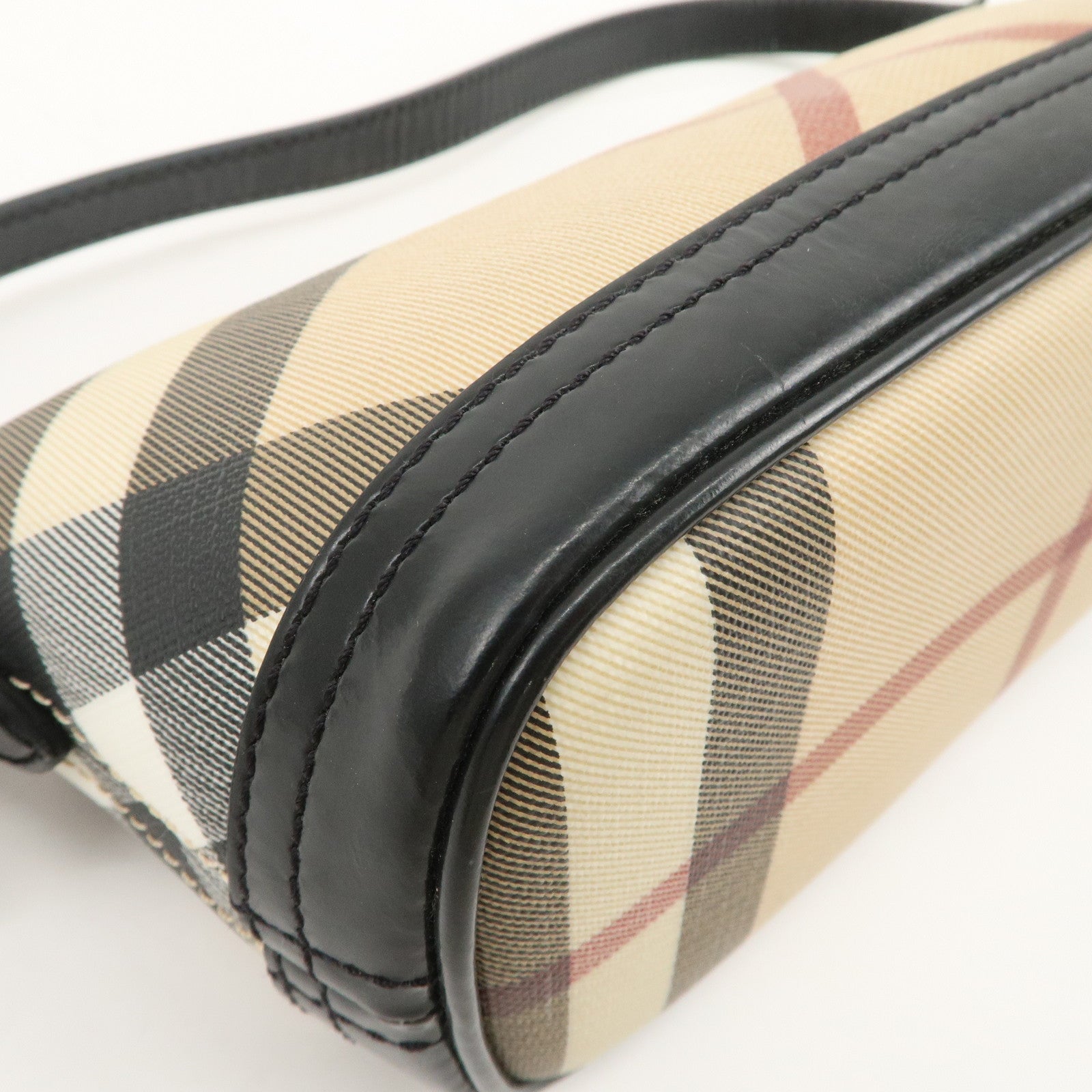 BURBERRY Leather PVC Boat Bag Hand Bag Shoulder Bag Nova Plaid Black Used