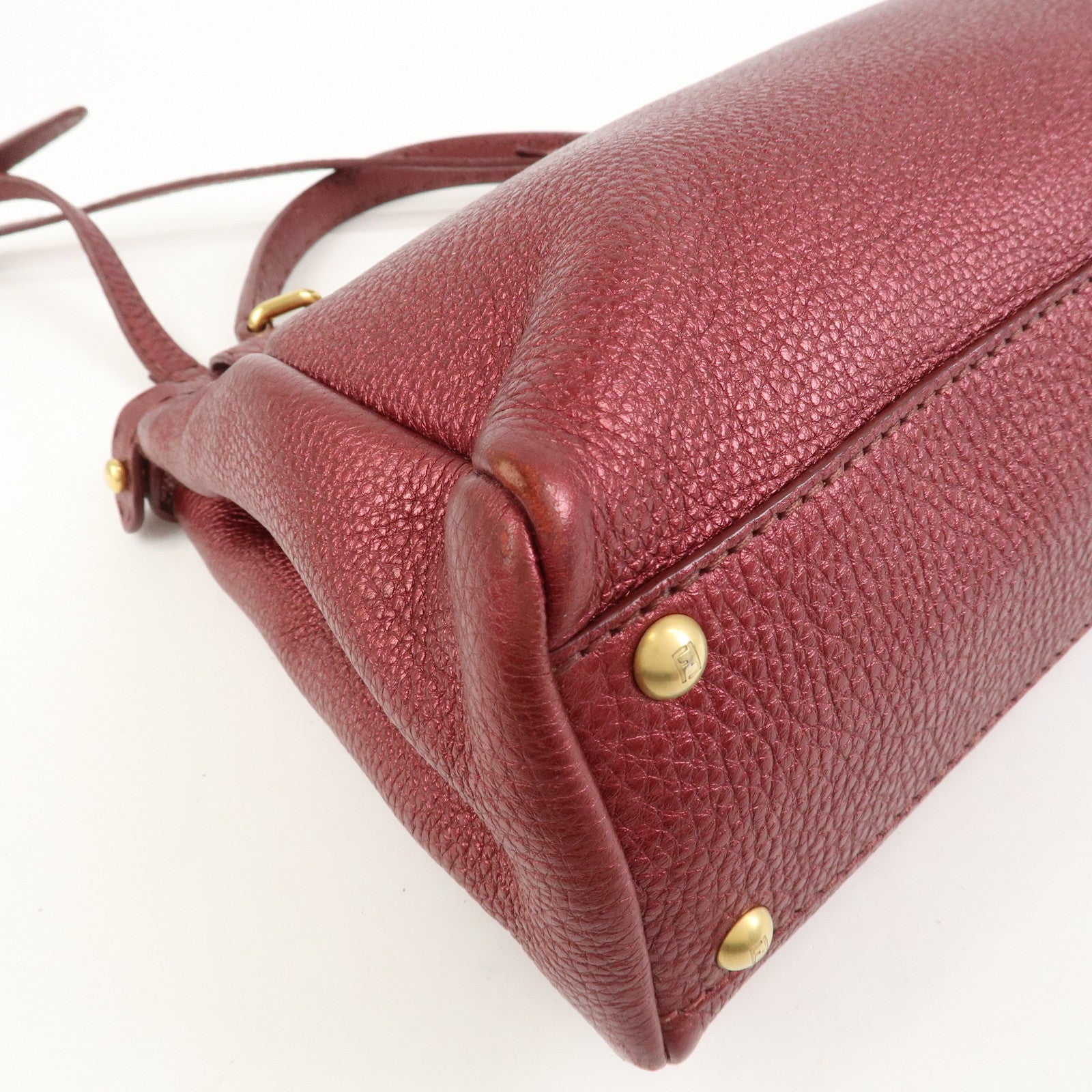 FENDI Peekaboo Logo Leather 2Way Shoulder Bag Burgundy 8BN226