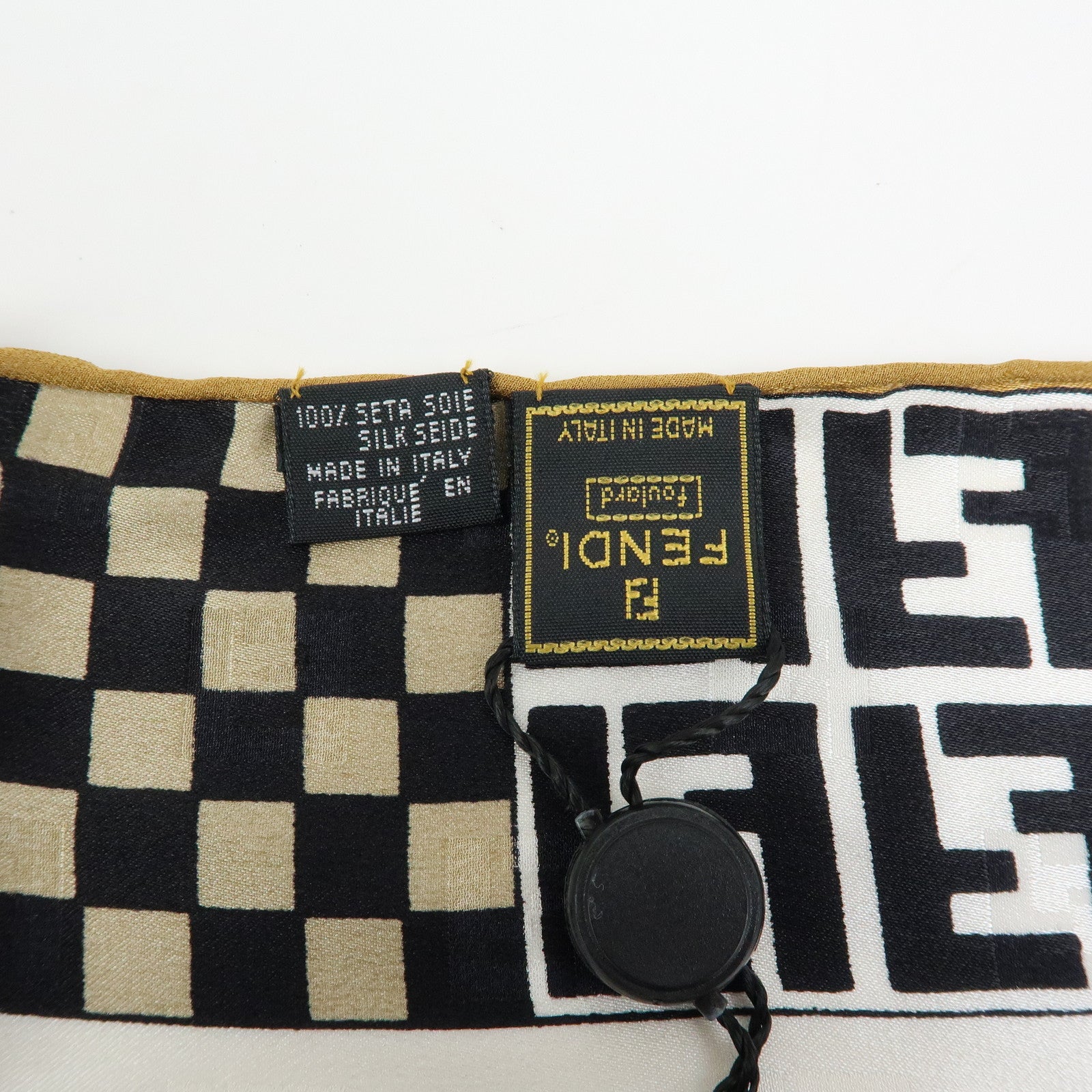 FENDI Zucca Silk 100% Scarf Black Beige Brown