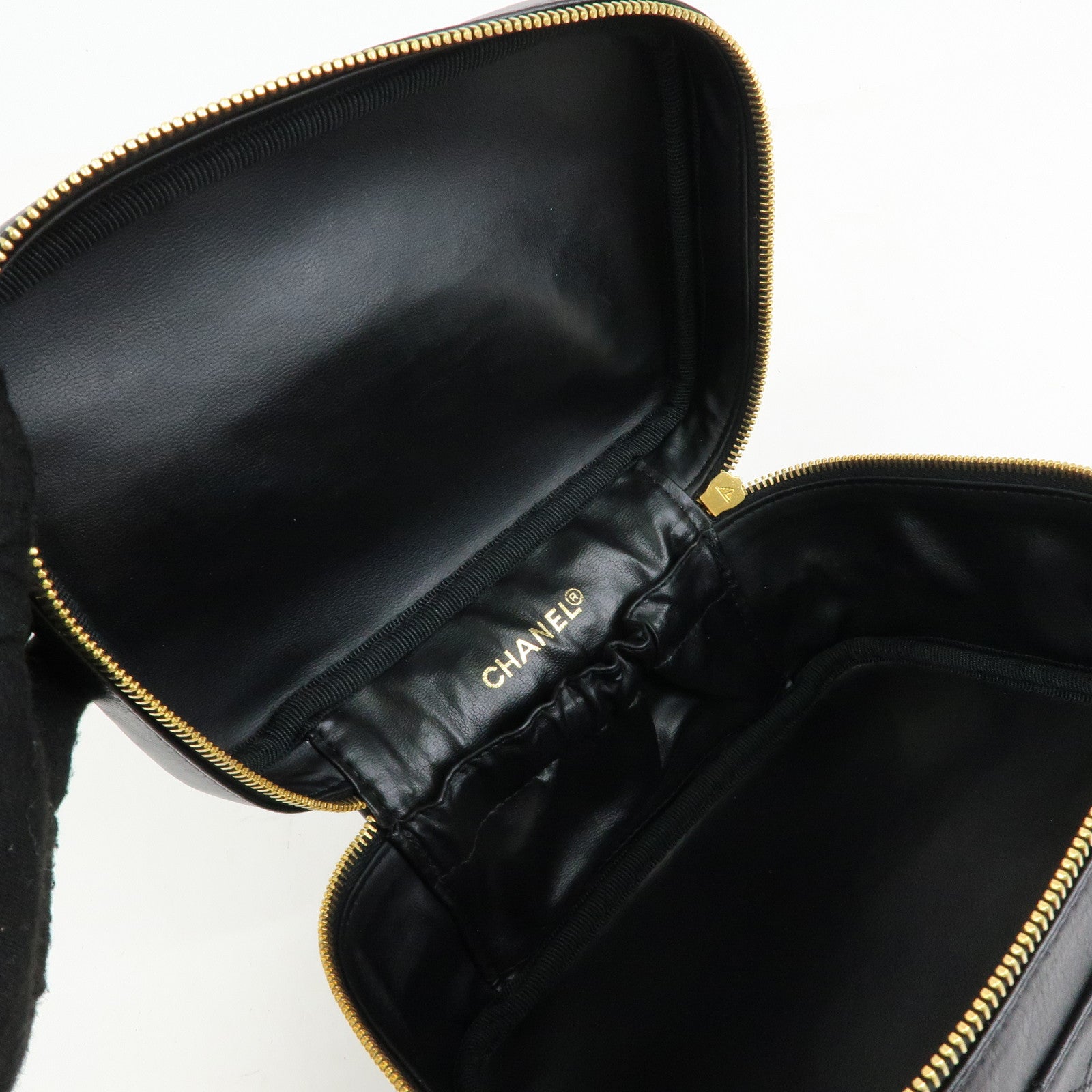 CHANEL Bicolore Lamb Skin Vanity Bag Cosmetic Pouch Black A01618