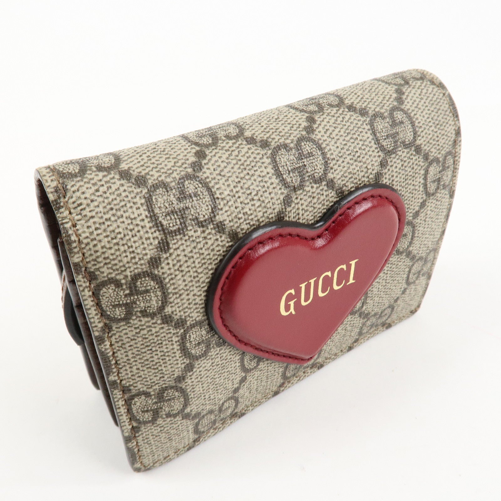 GUCCI GG Supreme Leather Heart Bi-fold Compact Wallet 648848 Used