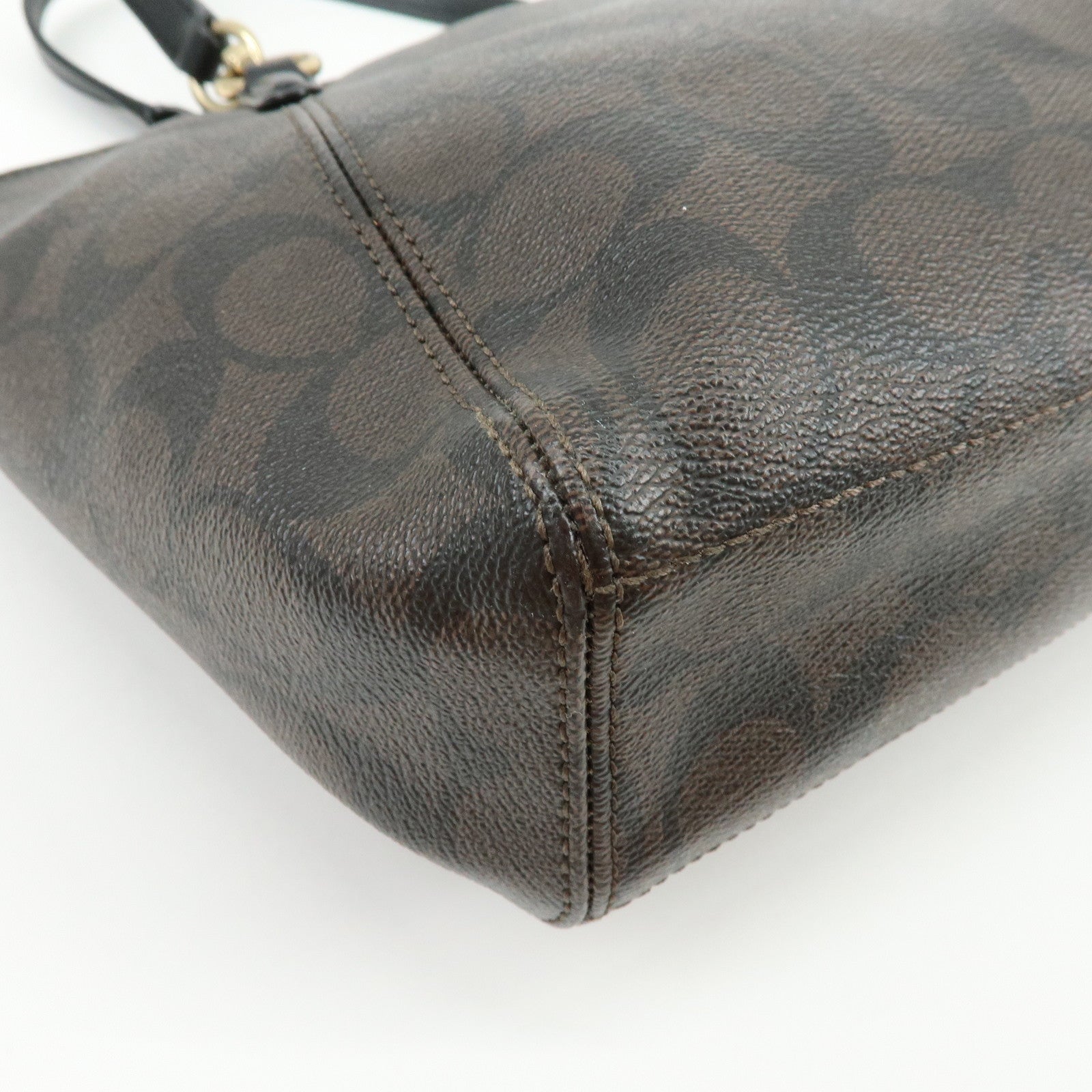 COACH Signature PVC Leather Tote Bag Hand Bag Brown