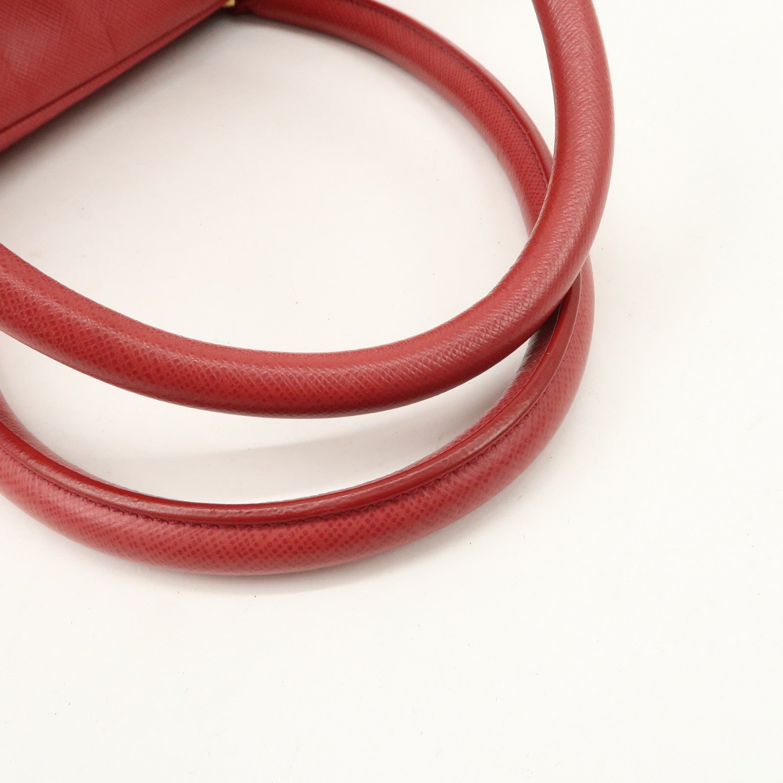 PRADA Triangle Logo Saffiano Leather Boston Bag Hand Bag Red BL0095 Used