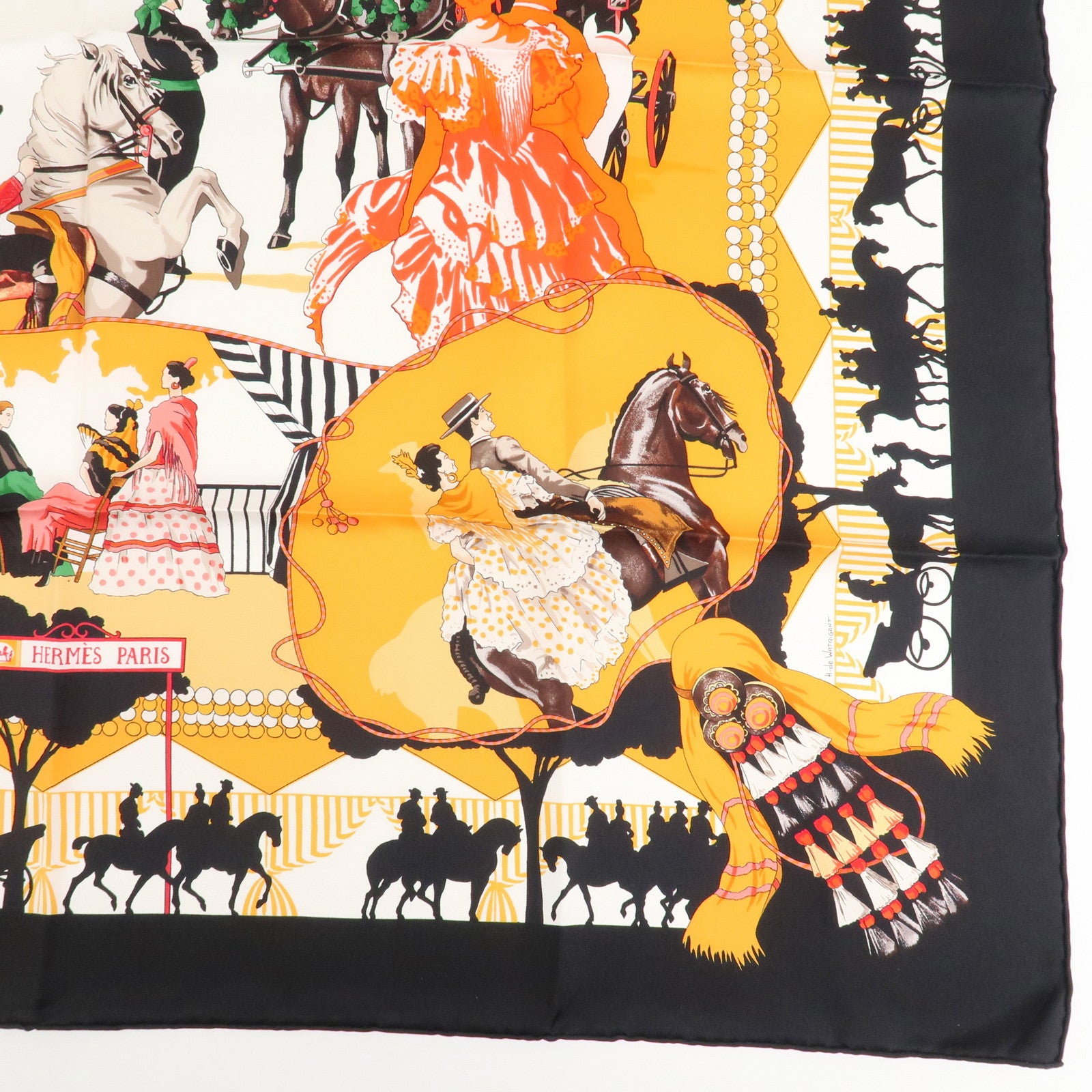 HERMES Carre 90 Silk 100% Scarf Les Voitures A Transformation Black Used