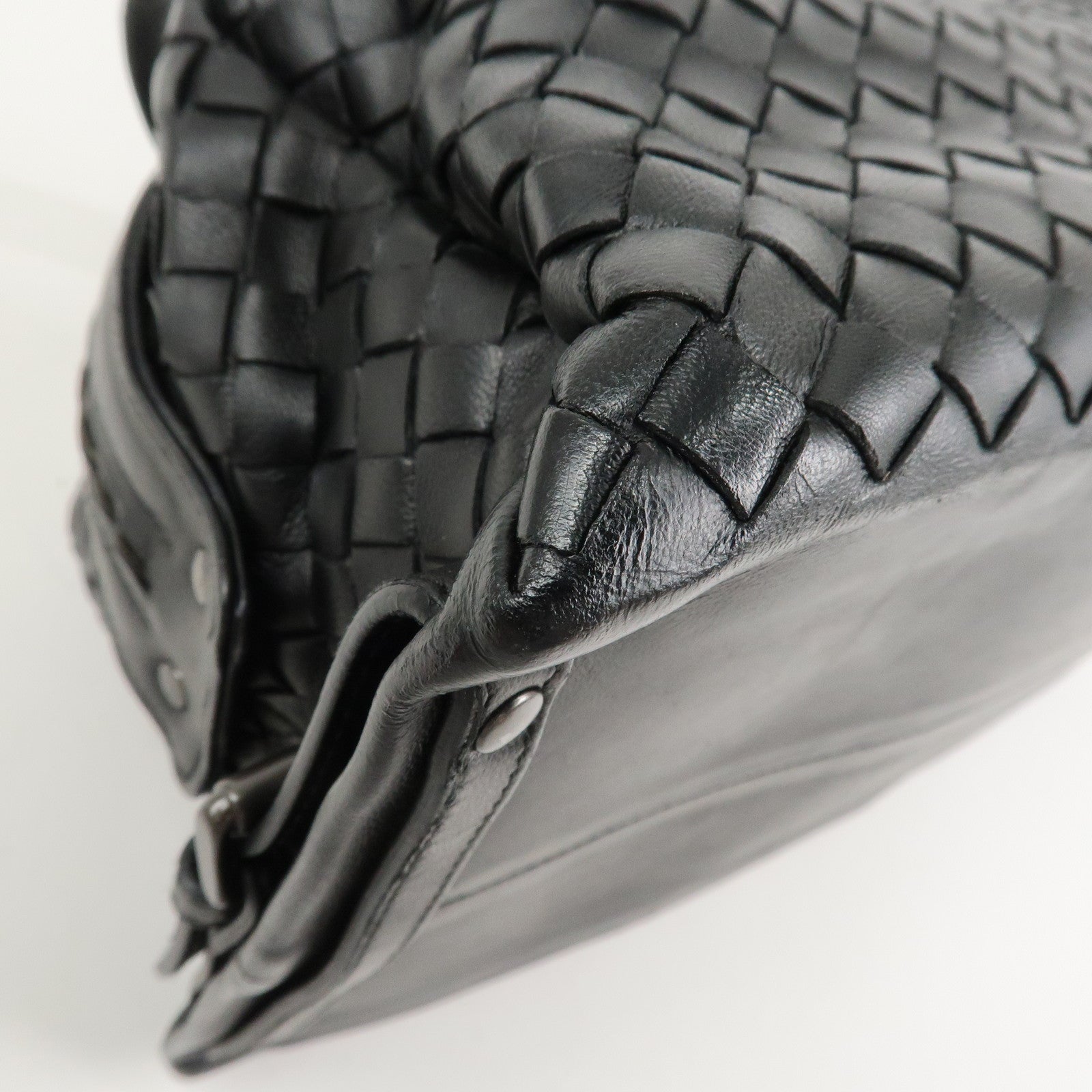 BOTTEGA VENETA Intrecciato Leather Boston Bag Hand Bag Black 145121