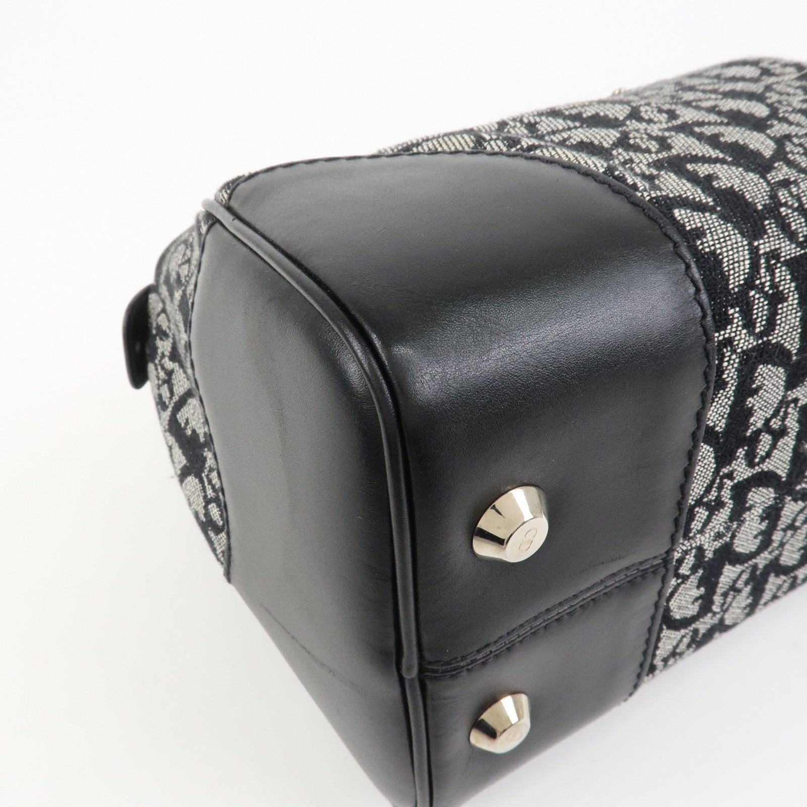 Christian Dior Trotter Canvas Leather Mini Boston Hand Bag Black
