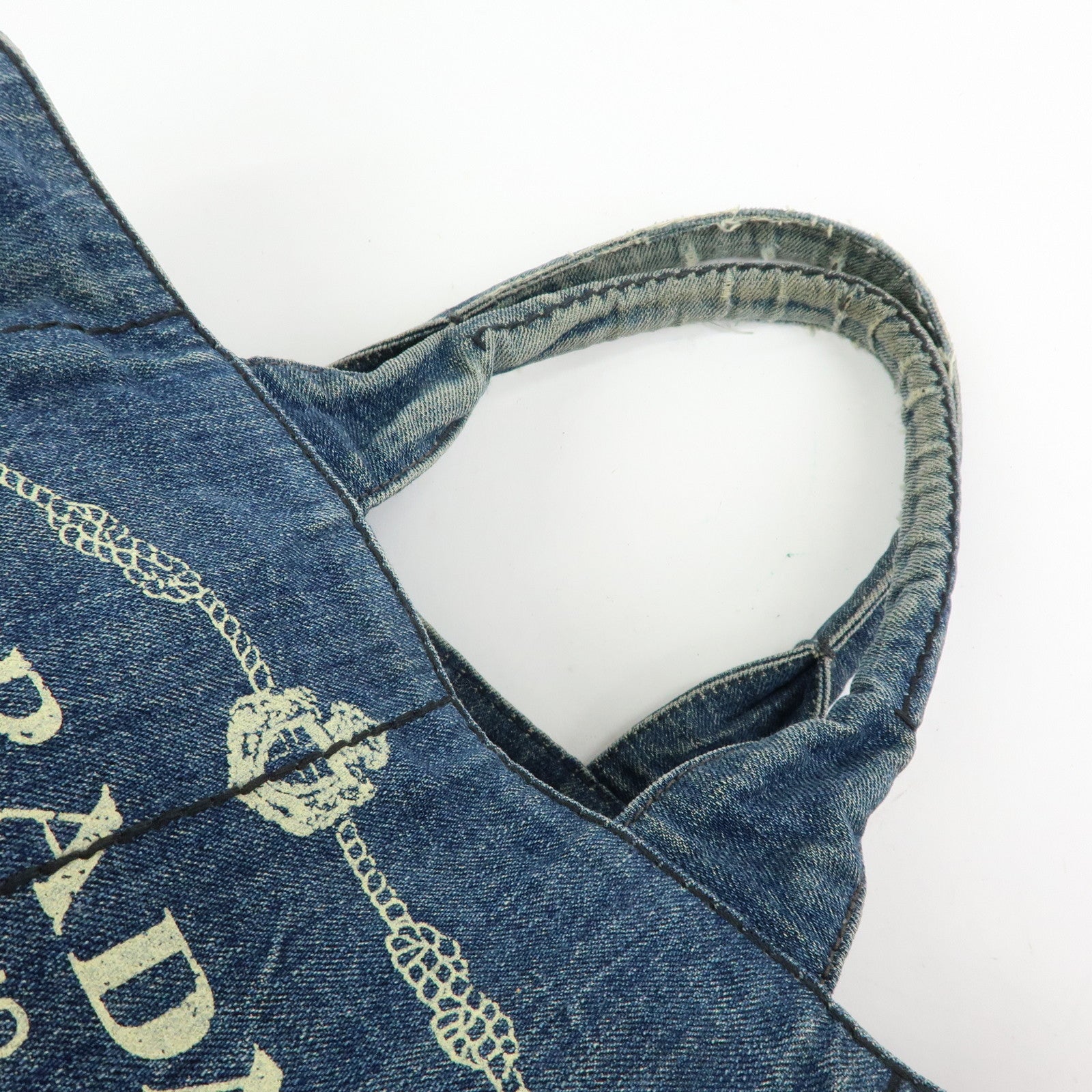 PRADA Triangle Logo Canapa Denim Tote Bag Hand Bag Shoulder Bag