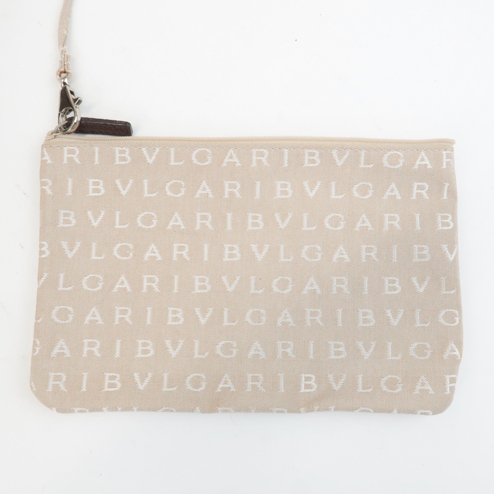 BVLGARI Logomania Canvas Leather Tote Bag Shoulder Bag Beige Dark Brown Used