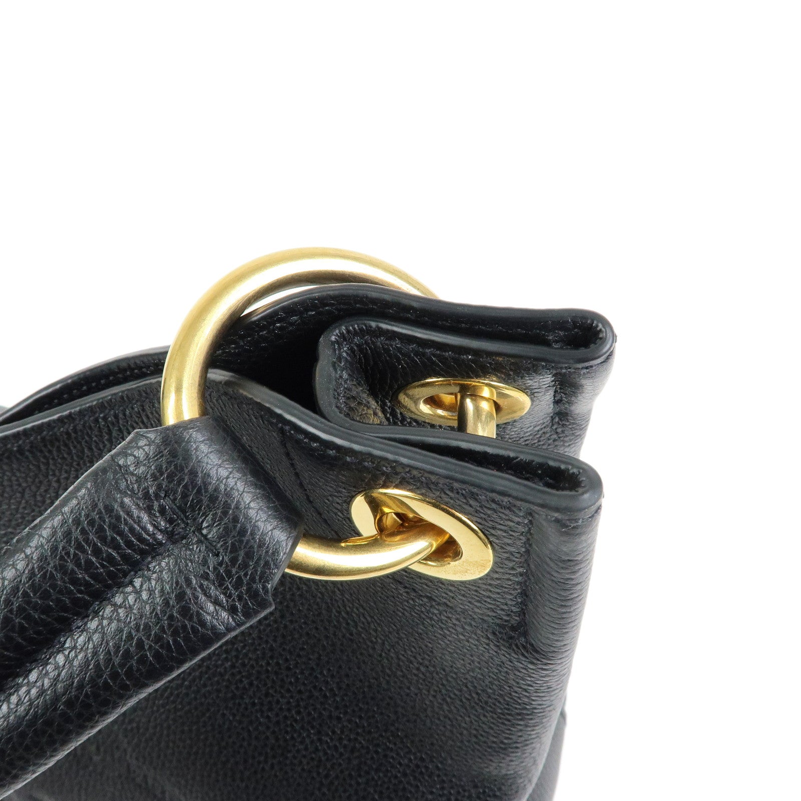 PRADA Logo Leather Shoulder Bag Hand Bag Black 1BC051